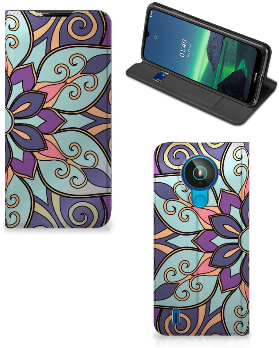 Nokia 1.4 Smart Cover Purple Flower