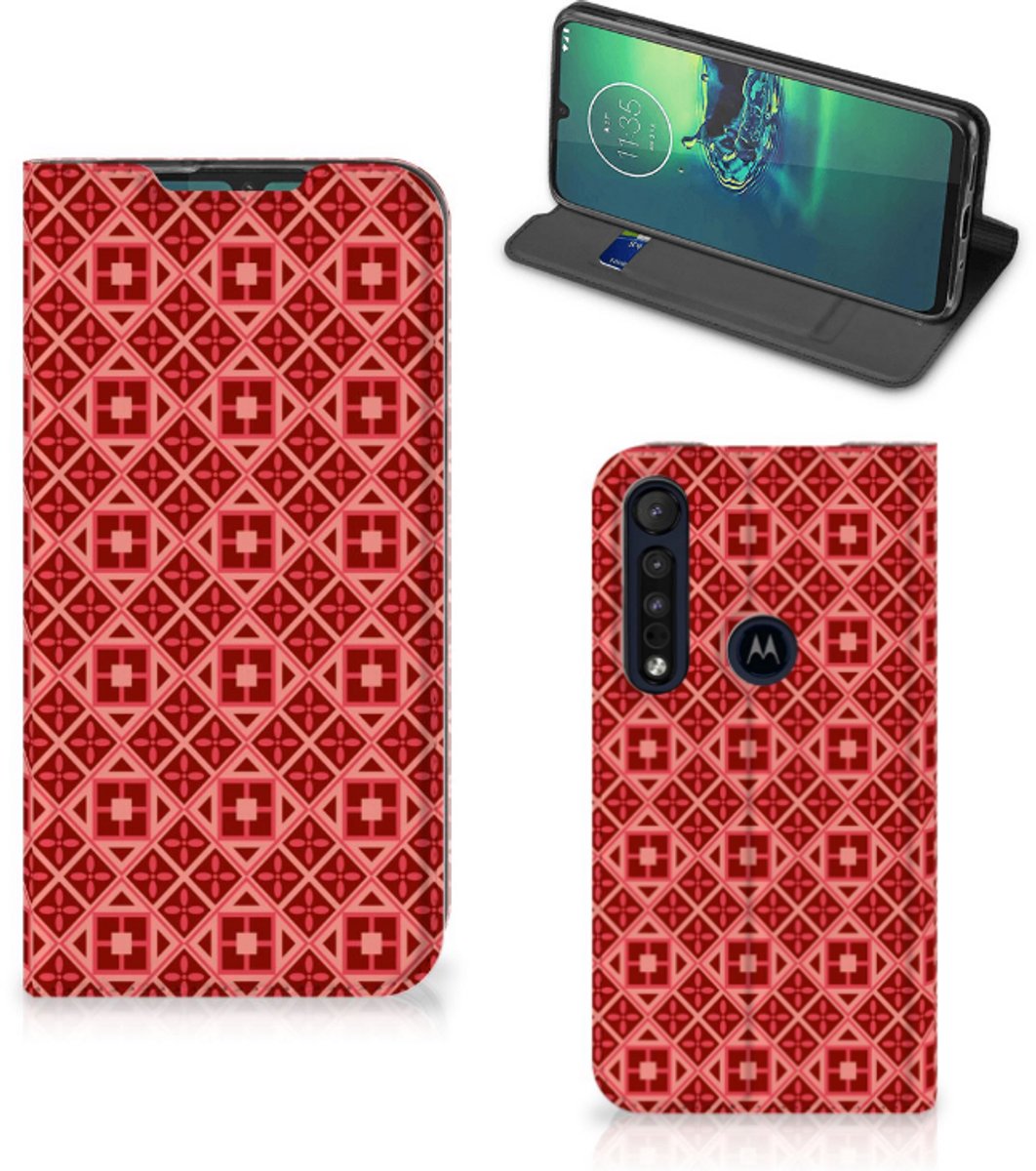 Motorola G8 Plus Hoesje met Magneet Batik Rood