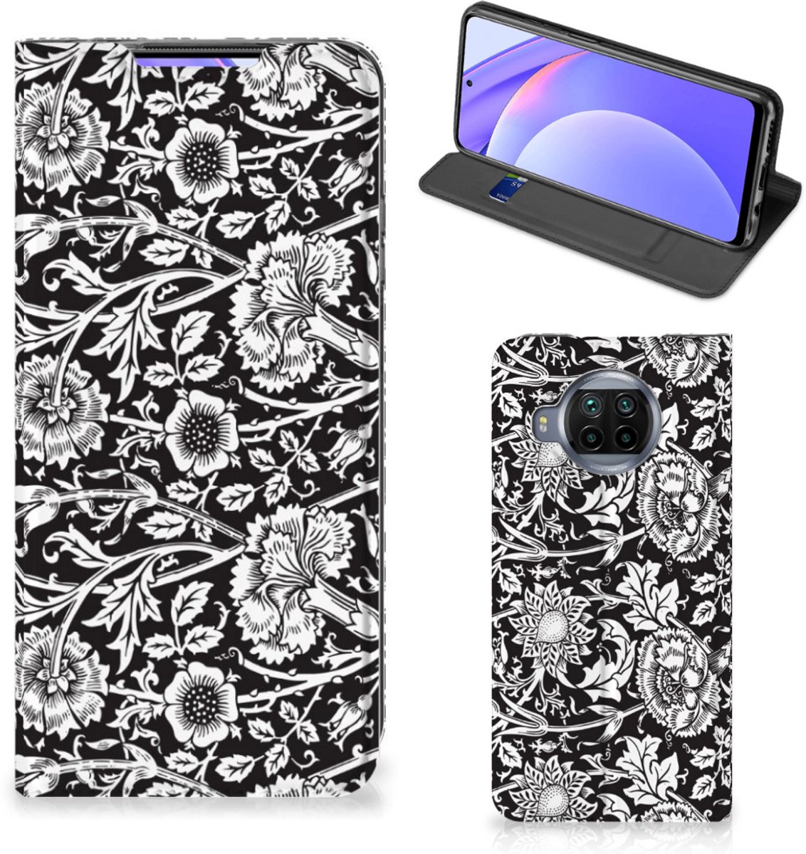 Xiaomi Mi 10T Lite Smart Cover Black Flowers