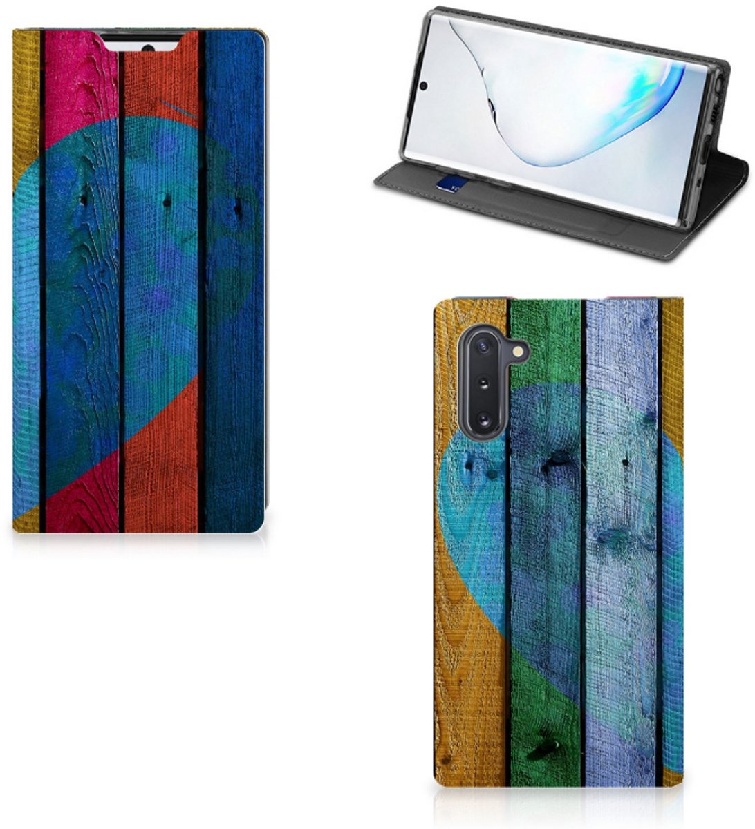 Samsung Galaxy Note 10 Book Wallet Case Wood Heart - Cadeau voor je Vriend