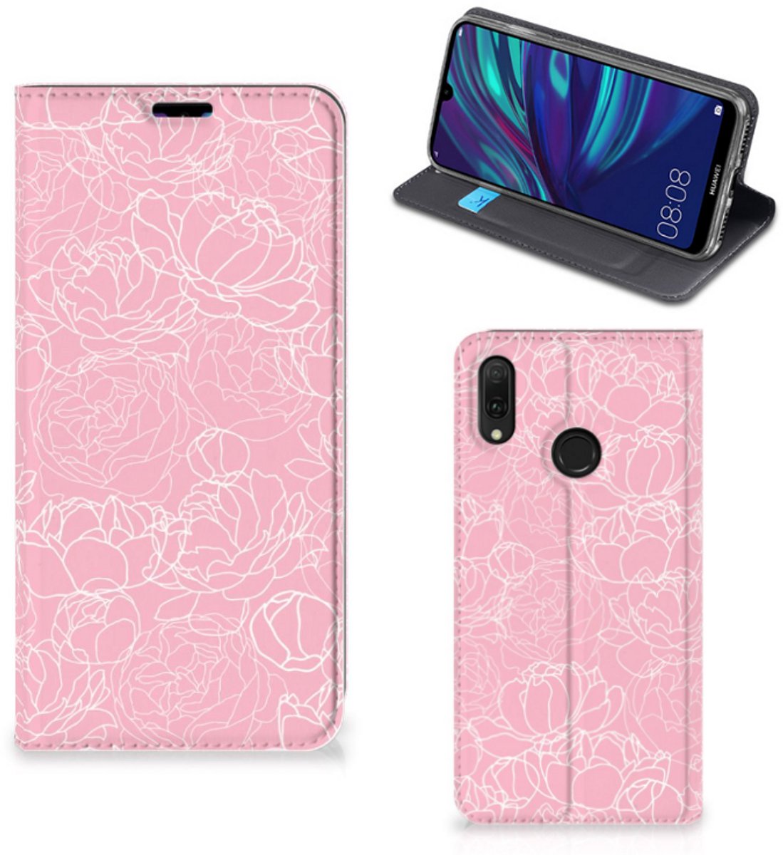Huawei Y7 hoesje Y7 Pro (2019) Smart Cover White Flowers