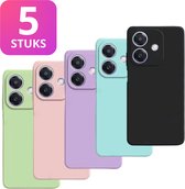5 Pack - Hoesje Geschikt voor OPPO A40 / A60 - 5x Siliconen Shock Proof Case - Stevige TPU Cover - Multipack met Groen, Zwart, Blauw, Roze en Paars