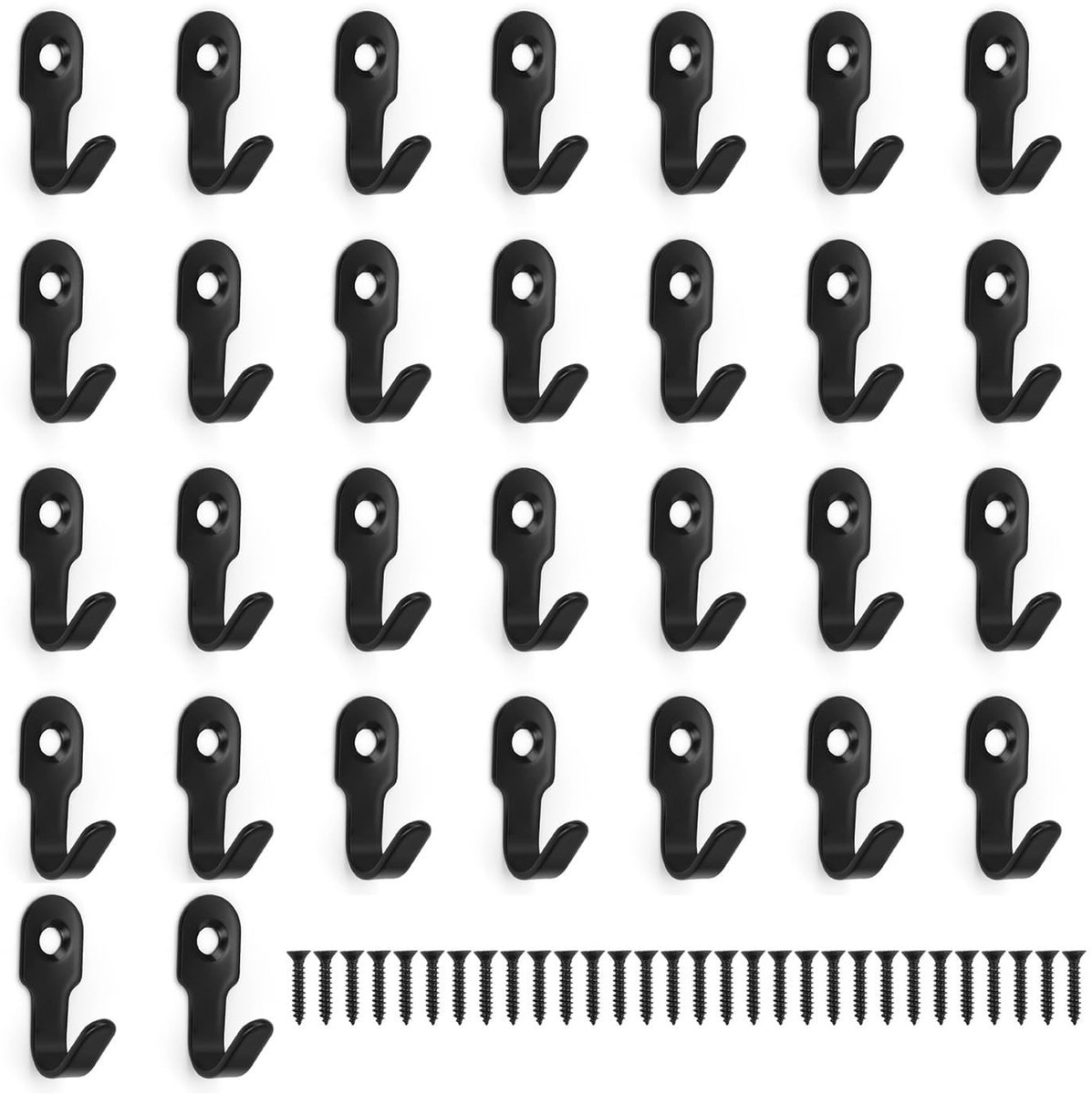 Dailygoods - Roestvrijstalen haken - Kledinghaken 30 stuks - Zwart - Hoge roestbestendigheid - Ideaal voor gangen en slaapkamers - Moderne matte afwer