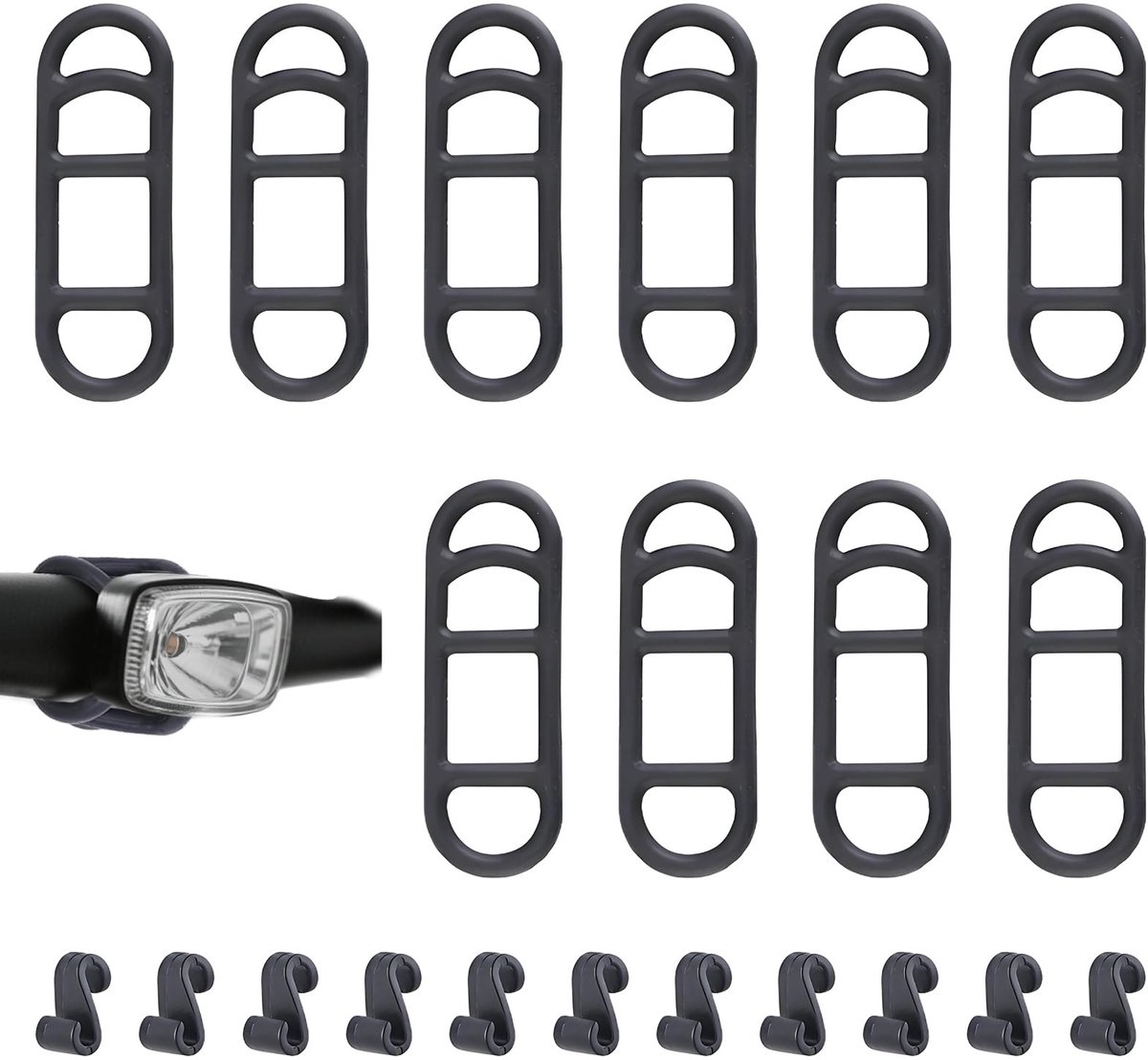 Set van 20 Fietslampen Houders - 10 Silicone Straps & 10 Haakclips voor Veilig Bevestigen van Fietslampen