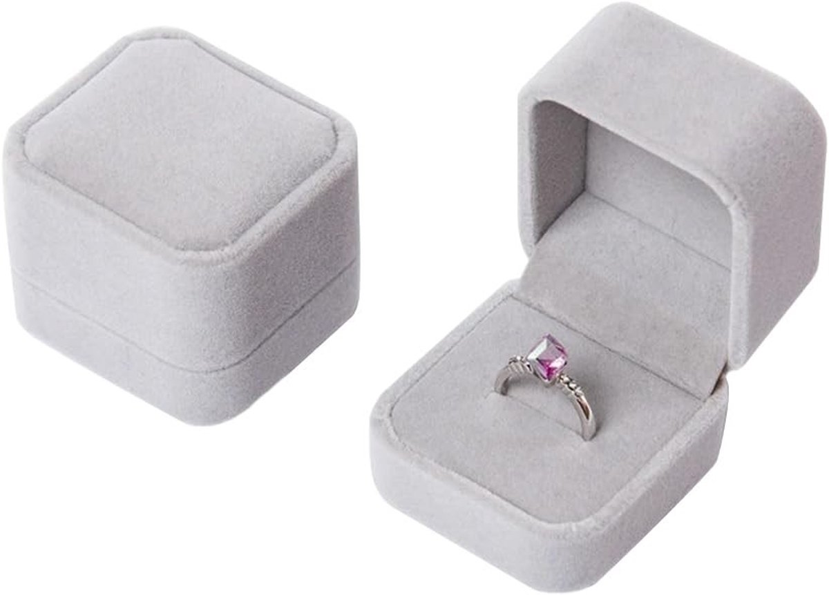 Vlemico - Ringdoos - Elegante Grijze Ringdoos van Flanel - Ideaal voor Huwelijksaanzoeken en Cadeaus - Luxe Presentatie - Perfect voor Trouwen - Ge...