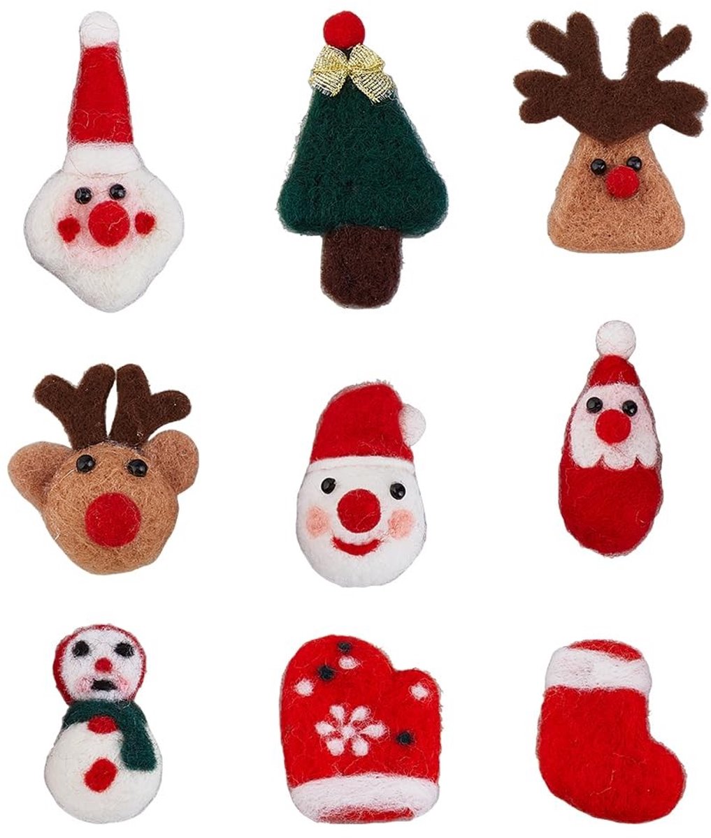 Jhubersproducts - Wol Vilt Kerst Decoraties Set - DIY Kerstdecoratie - 9 Stijlen - Vilten Sneeuwpop - Creatieve Ambachten - Geschikt voor Kerstboom en