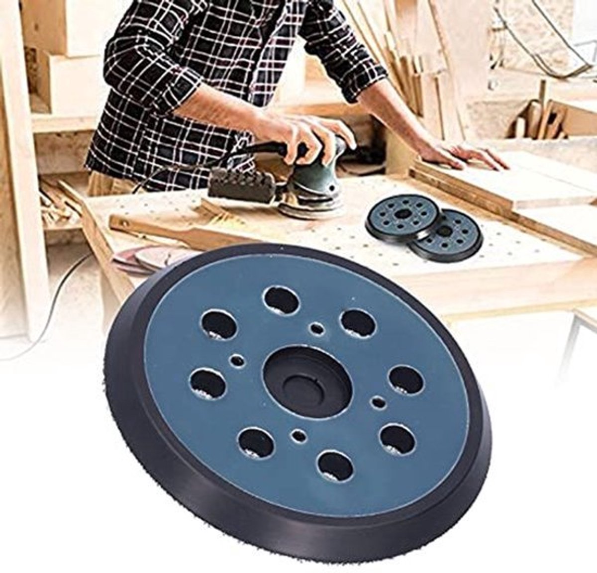 Sander Muisplaat 5 Inch - Rubber, 4 Schroefgaten, 8 Stofgaten - Universeel