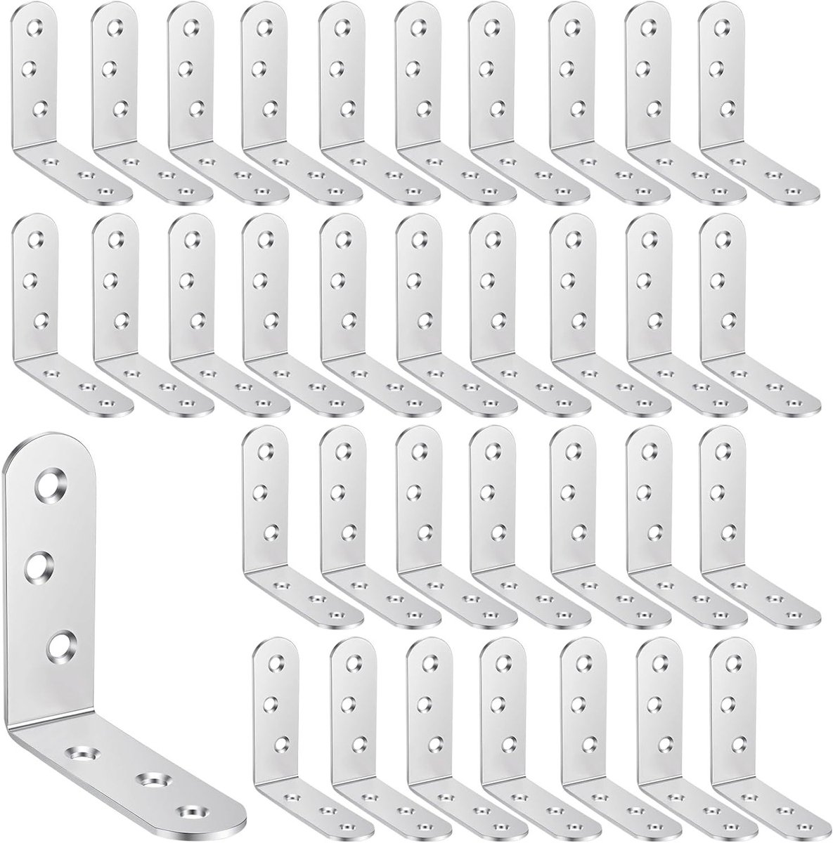 L-beugel 60 stuks 90 graden hoekbeugel voor meubels en planken, 60 x 60 x 20 mm, zilver, stevige bevestiging