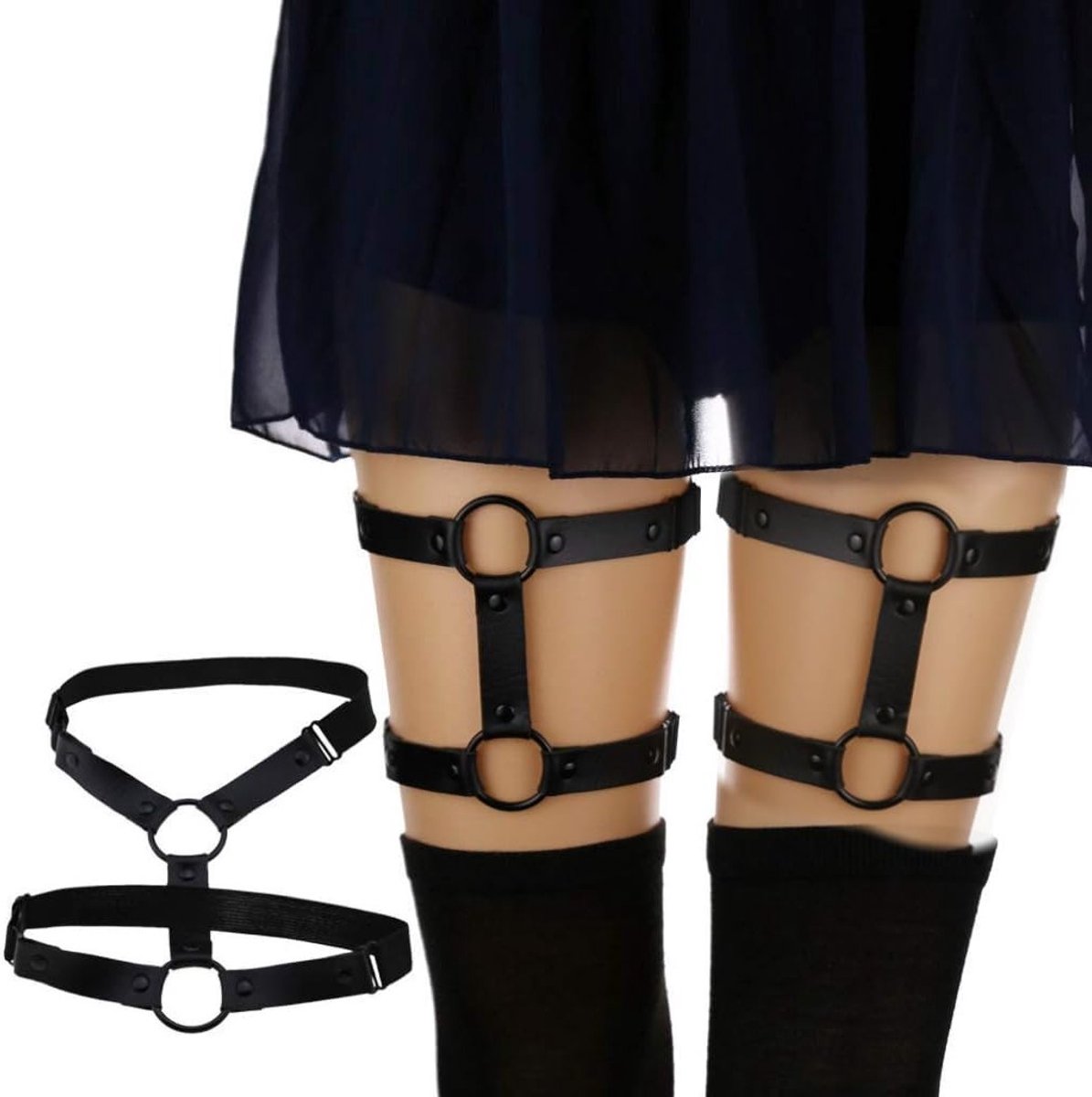 2 Stuks Leren Beenbanden Zwart - Verstelbare Thigh Straps voor Cosplay en Feestjes, Persoonlijke en Veelzijdige Accessoires voor Beenmode