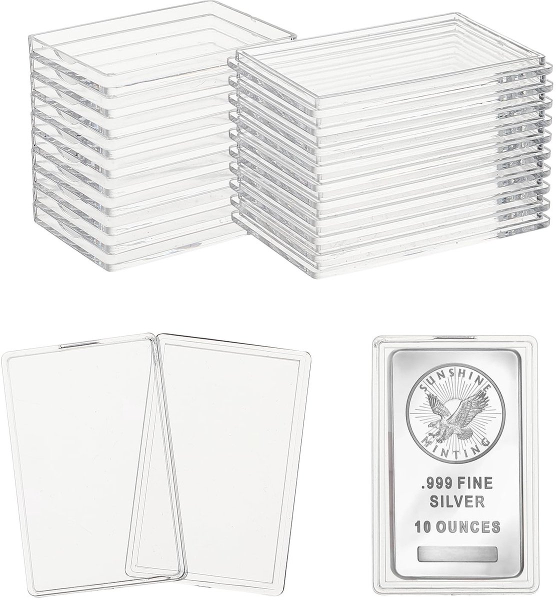 Dailygoods - Zilveren Staafhouders - Acryl Hoes - Organisator voor Zilver - 20 Stuks - Bescherming voor Zilverstaaf - Voor Verzamelaars