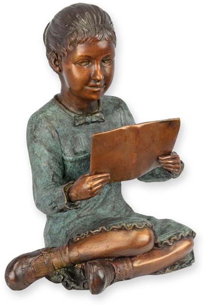 Bronzen beeld - Lezend meisje - sculptuur - 32,3 cm hoog
