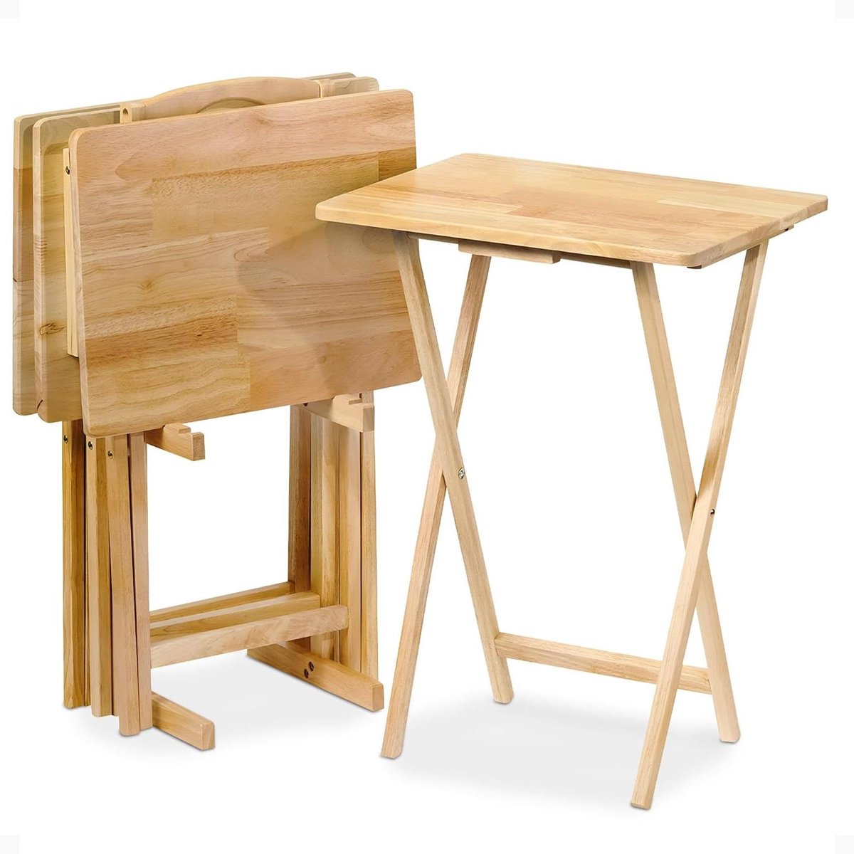Houten Klaptafel - Bijzettafel Snacktafel - Snacks en Drankjes - Ruimtebesparend Ontwerp - 26 Inch Hoog - Natuurlijk