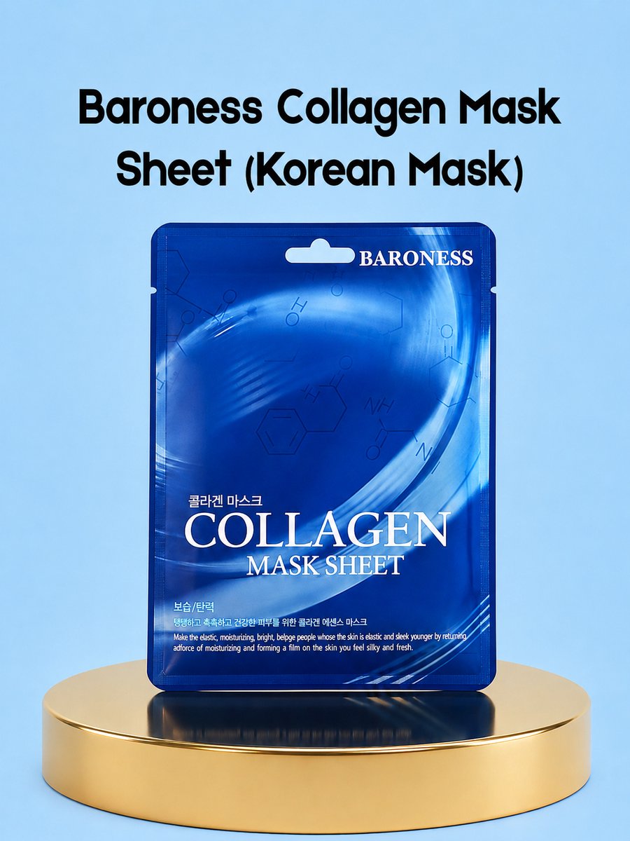 Baroness Collagen Mask Sheet – Korean Sheet Mask – Verstevigend & Hydraterend Collageen Masker – Verbeterde Elasticiteit, Verminderde Fijne Lijntjes & Voedt Intensief – Voor een Gladde, Stralende & Gezonde Huid
