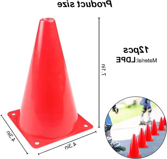 Set van 12 Grote Markeringsconen voor Kinderen - Ideaal voor Voetbaltraining, Paardrijden en Hondentraining - Stevige Rode Pylonen van 19 cm van Merkloos — afbeelding 2
