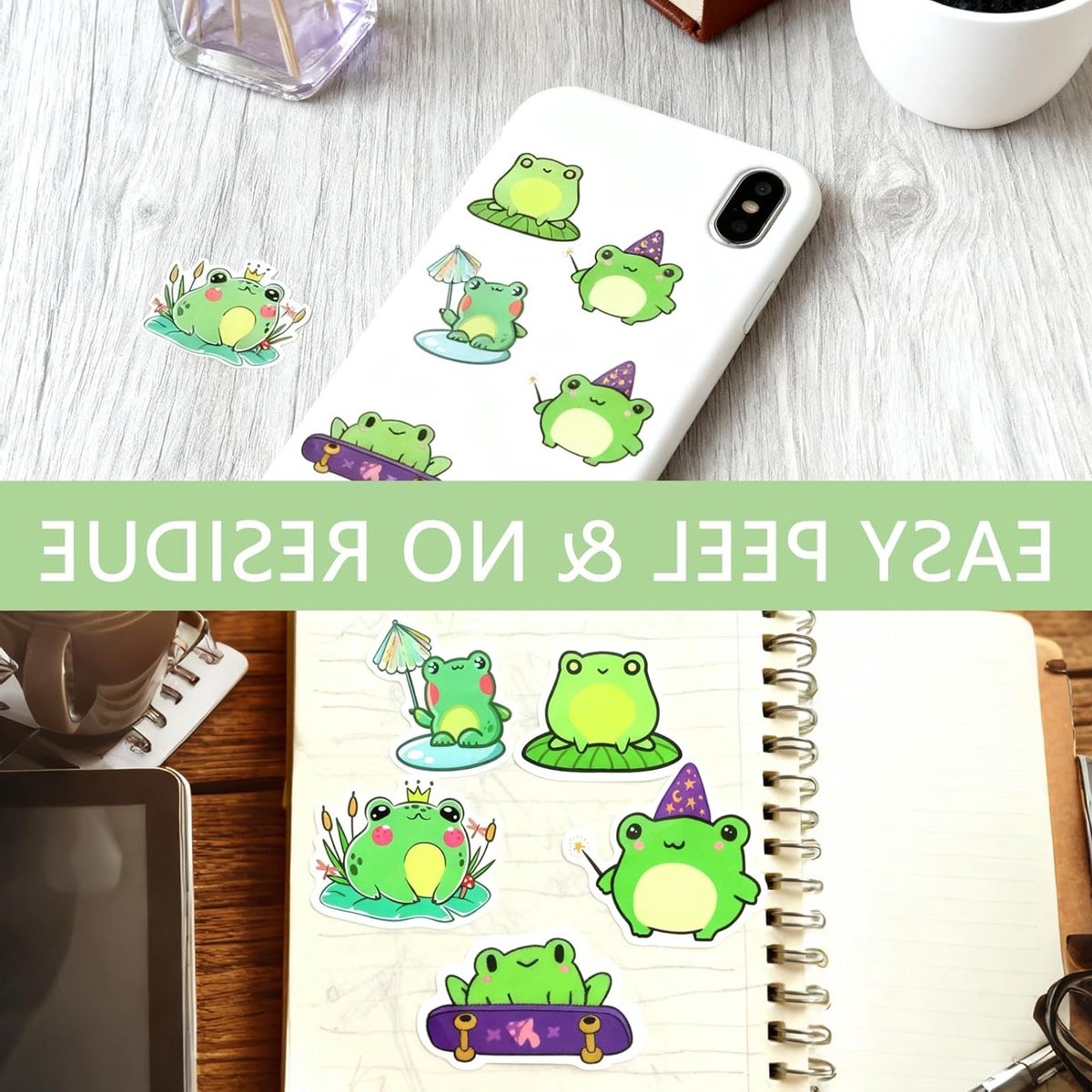 50 Stuks Kikker Stickers Set - Waterdichte Cartoon Dieren Stickers voor Fiets, Skateboard en Bagage, Aesthetic Kawaii Decoratie