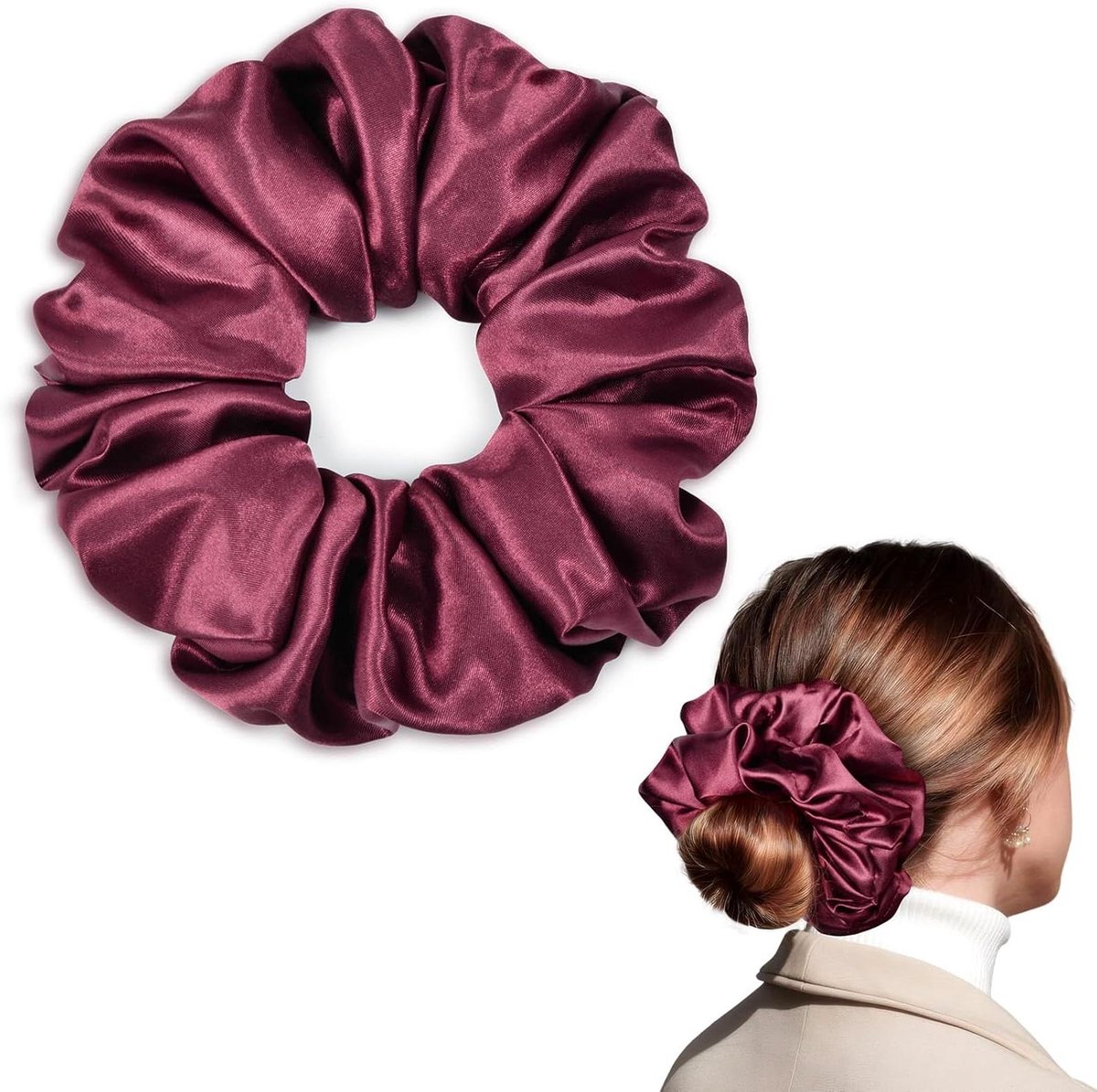 Grote Scrunchie - Haarelastiek Jumbo - Haar Stijlen - Zacht Satijn Materiaal - 165 cm - Bordeaux