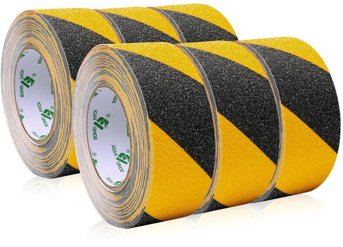 BOMEI PACK Anti-Rutsch Tape Self-Adhesive, 6 Rolls of 10m*50mm, Black Yellow, Non-Slip Adhesive Tape Waterproof, Stair - ShopVlot
