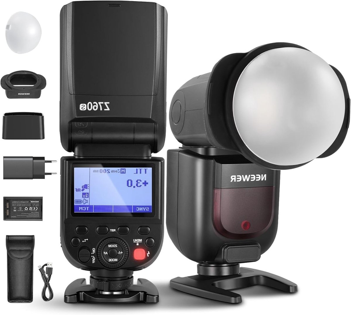 Professionele Speedlite TTL Flitser 76W voor Sony met Magnetische Diffuser en HSS Functie, 480 Flitsen met 2600mAh Batterij en Snellader