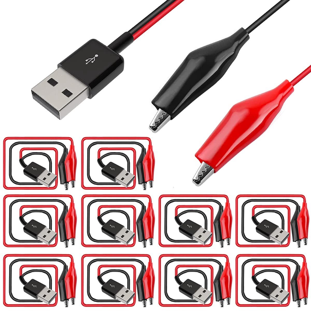 Livia home - USB naar Krokodillenclip Kabels - 10 Stuks Testkabels - 58 cm - Voor Elektronische Apparatuur - Meetkabels - Multitester - Universeel