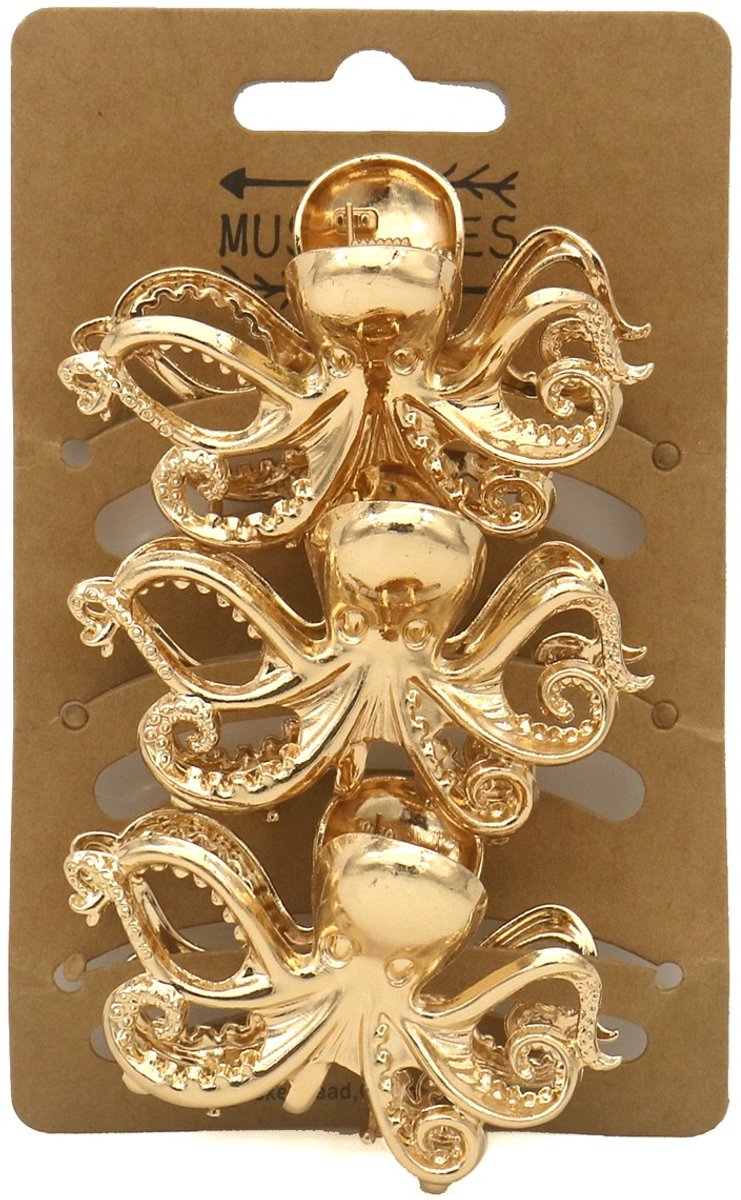 Metalen haarklem - octopus - 6 cm - 3 stuks