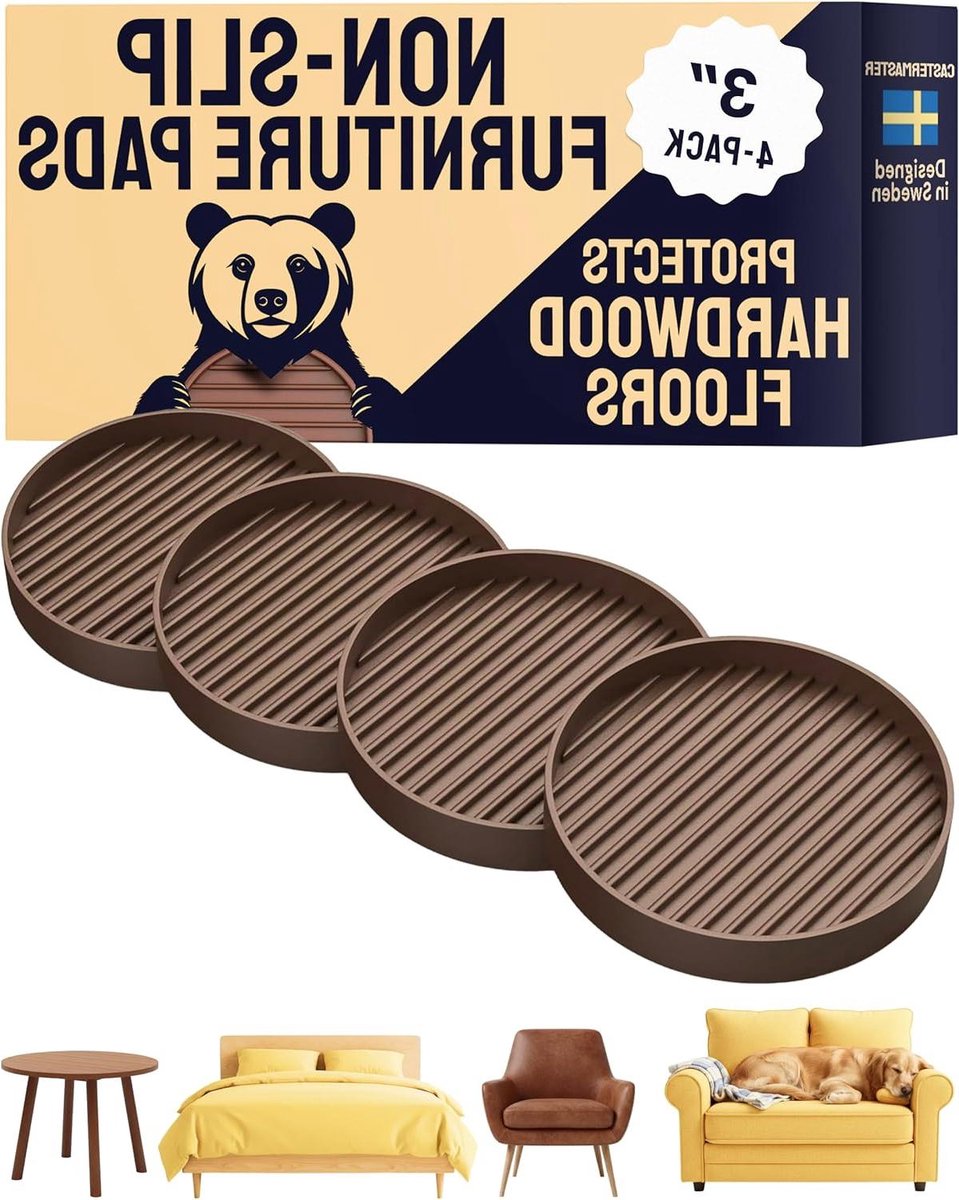Meubelwiel Pads - Wielonderzetters Vloerbeschermers - Meubels Stabiliseren - Antislip Rubber - 4 stuks - Bruin