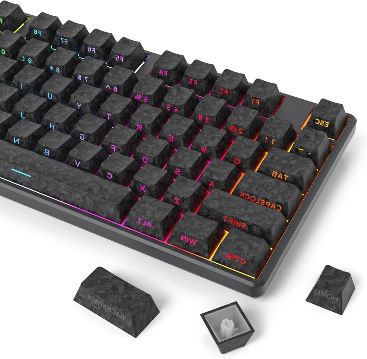 PBT Keycaps Set - Toetsenbord Caps - Gaming Typen - Gesmede Carbon Textuur - 141 toetsen - Zwart