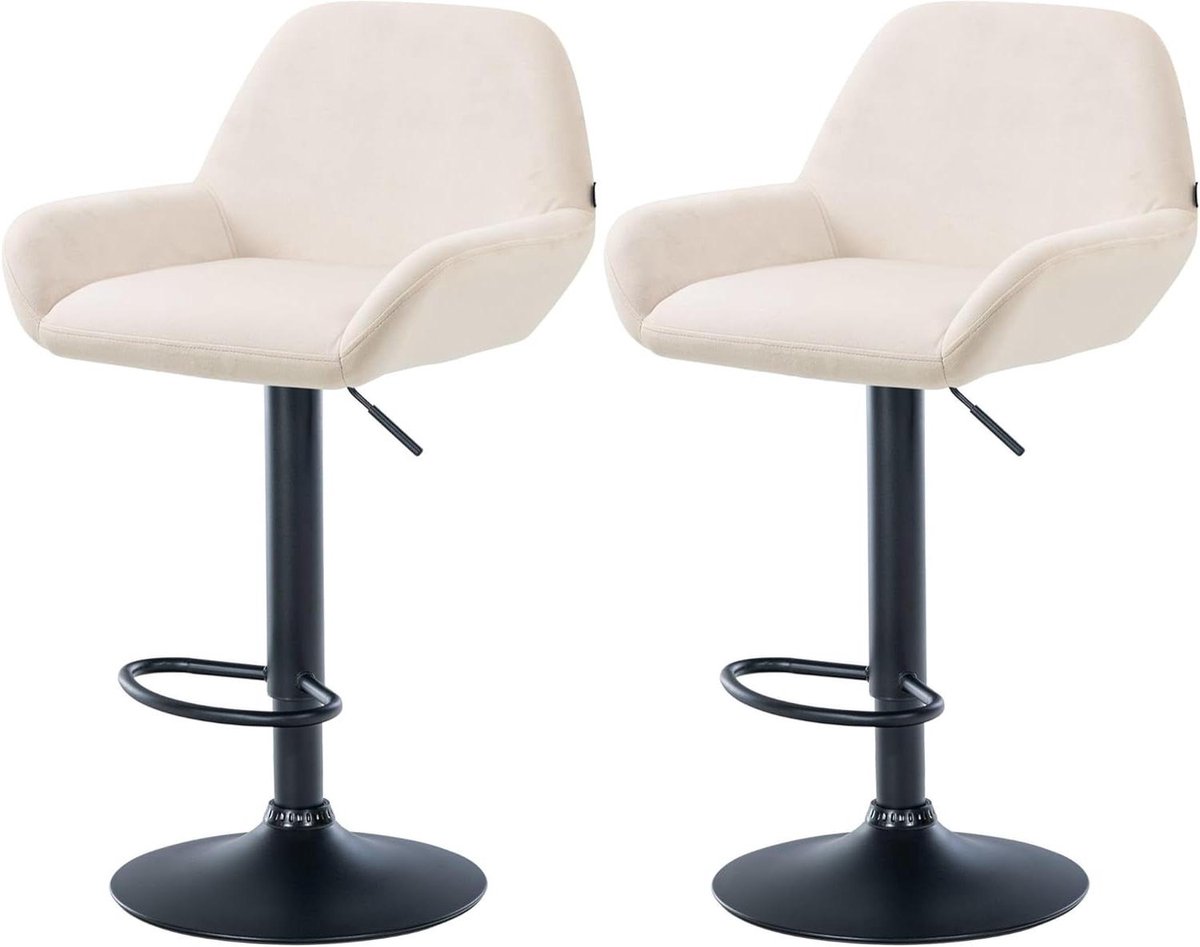 Barkrukken Set - Krukken met rugleuning - Bar Zitten - Traploos Verstelbaar - 89 - 109 cm - Creme