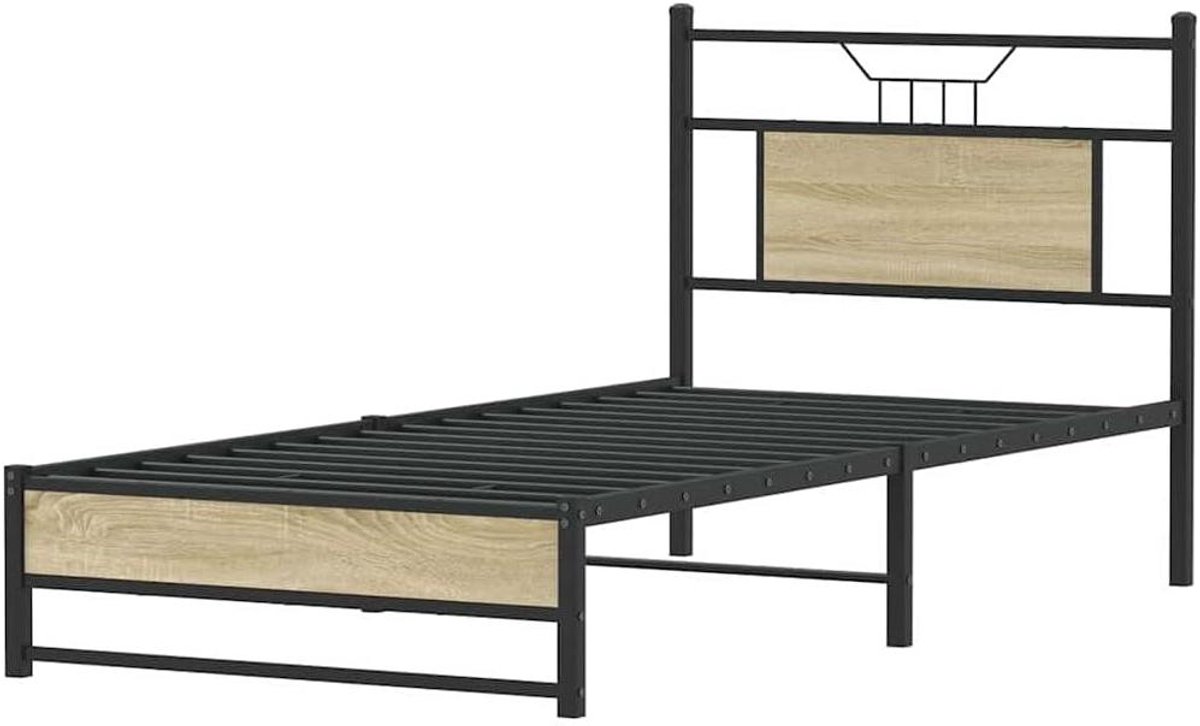 Bedframe Hout - Ledikant Eenpersoons - Slaapkamer Inrichten - Met Hoofdbord - 90x190 cm - Sonoma Eiken