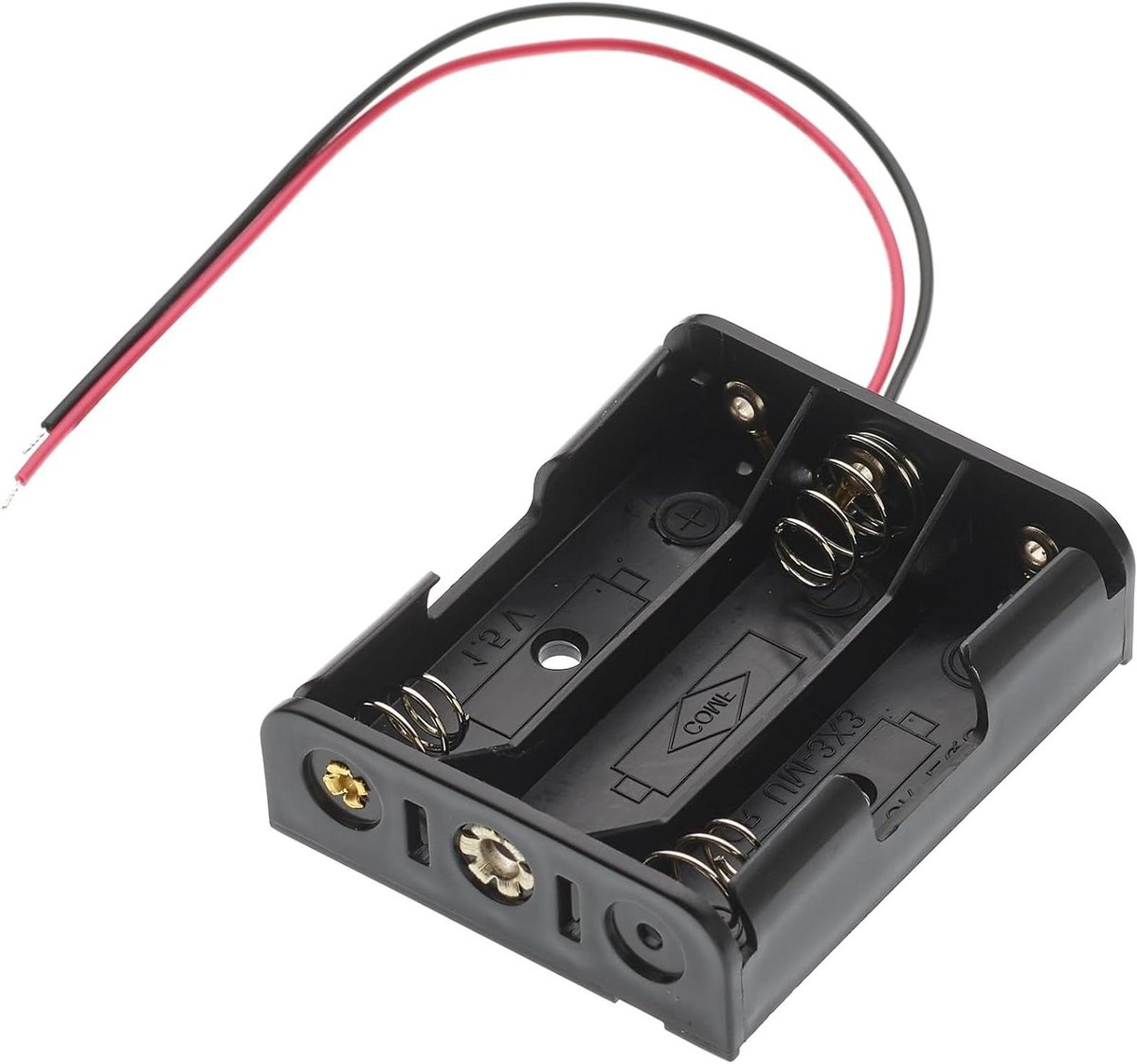 Batterijhouder AA - Batterijbox Draad - DIY Elektronica - 3x 1.5V Aansluiting - 58x48x16mm - Zwart