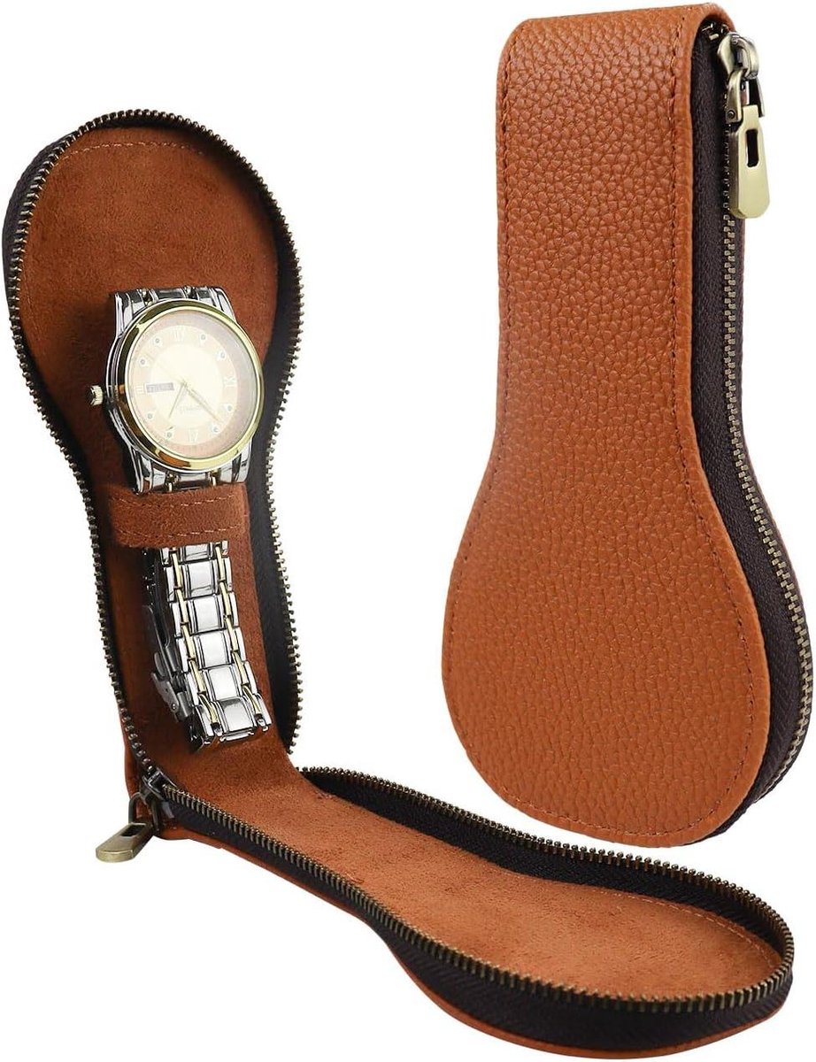 Horloge Opbergdoos - Reis Horloge Koffer - Horloges Beschermen - Individuele Vakken - 15.5 x 7 x 2 cm - Bruin
