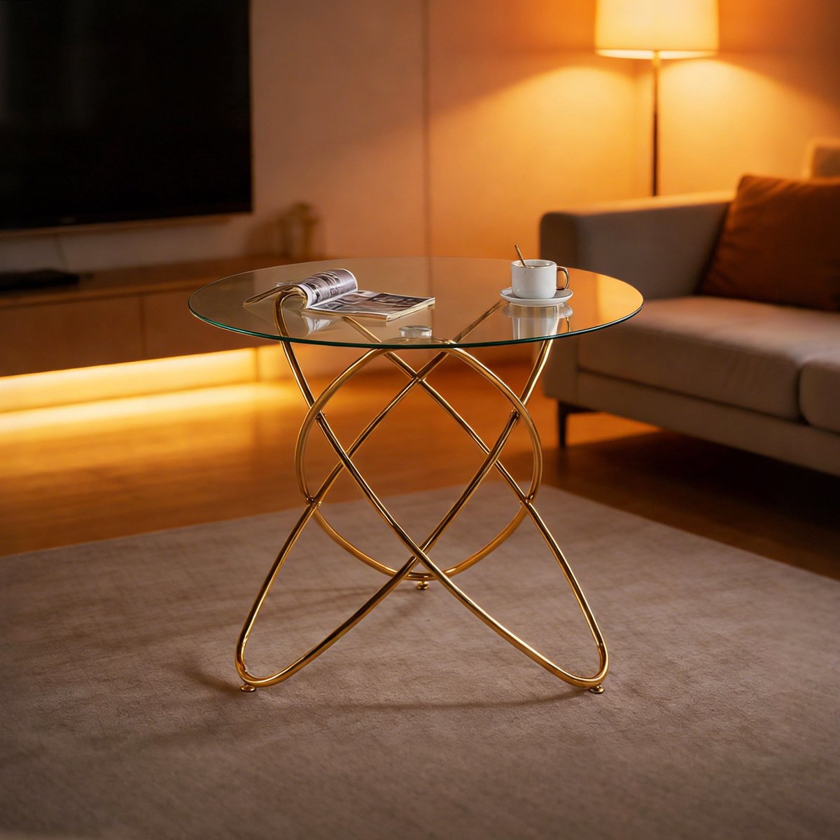 FloraGrace Eettafel - Modern Design Met Glazen Blad - Voor Keuken En Eethoek - Metaal En Glas - Goudkleurig Gouden