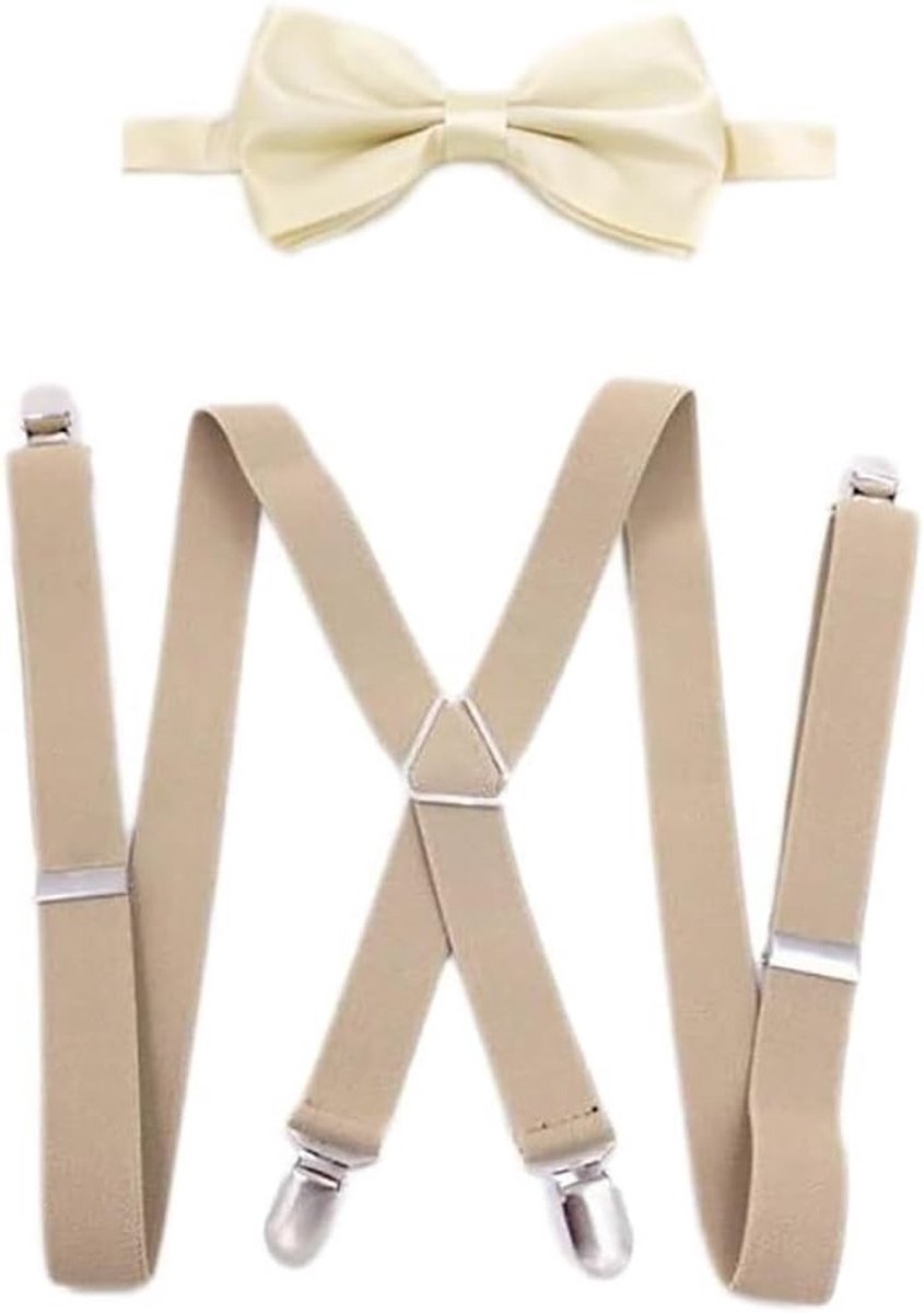 X-Shape Bovenste Strikjes met 4 Sterke Metalen Clips, Verstelbaar en Elastisch voor Feestjes, Valentijnsdag en Kerst, Verkrijgbaar in Diverse Kleuren, Beige