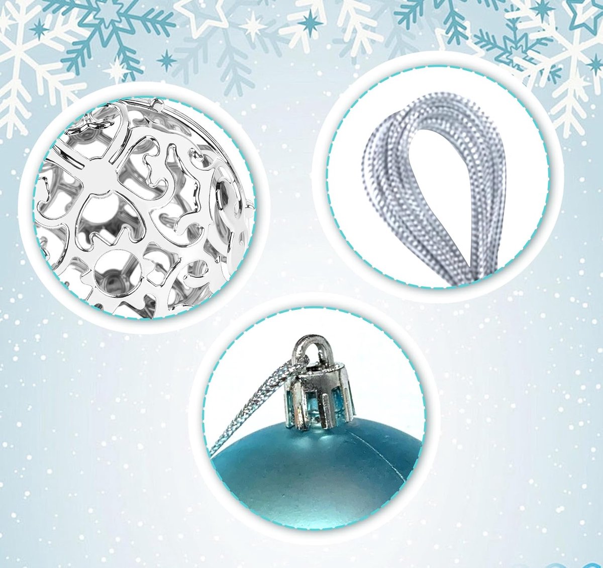 Kerstballen Set - Kerstboom Decoratie - Feestelijke Versiering - Onbreekbaar Plastic - 100 stuks - Blauw Zilver – foto 6