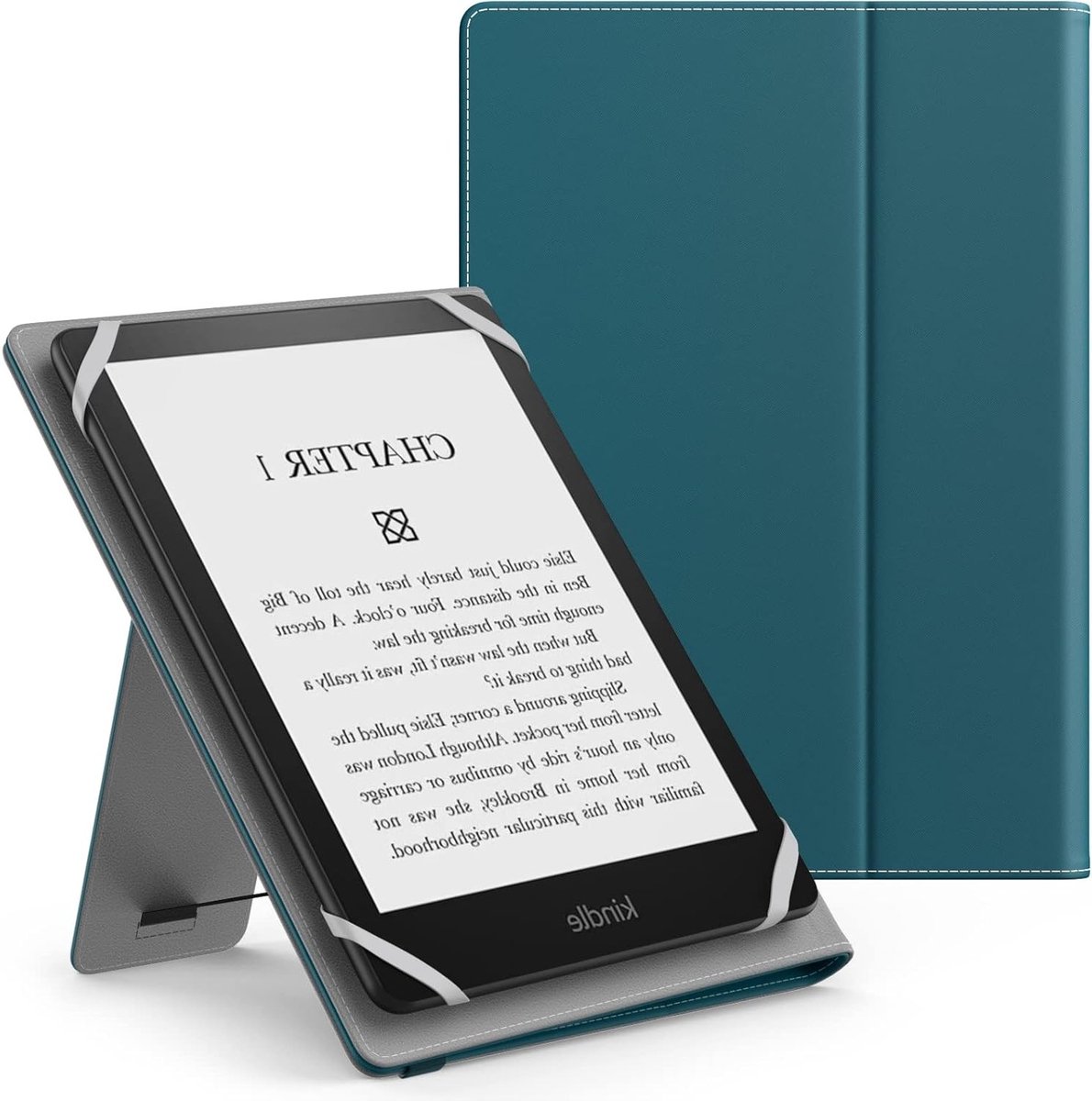 Universele E-reader Hoes voor 6" tot 7" Tablets, Lichtgewicht PU Leren Folio Bescherming met Handstrap en Kickstand in Turquoise