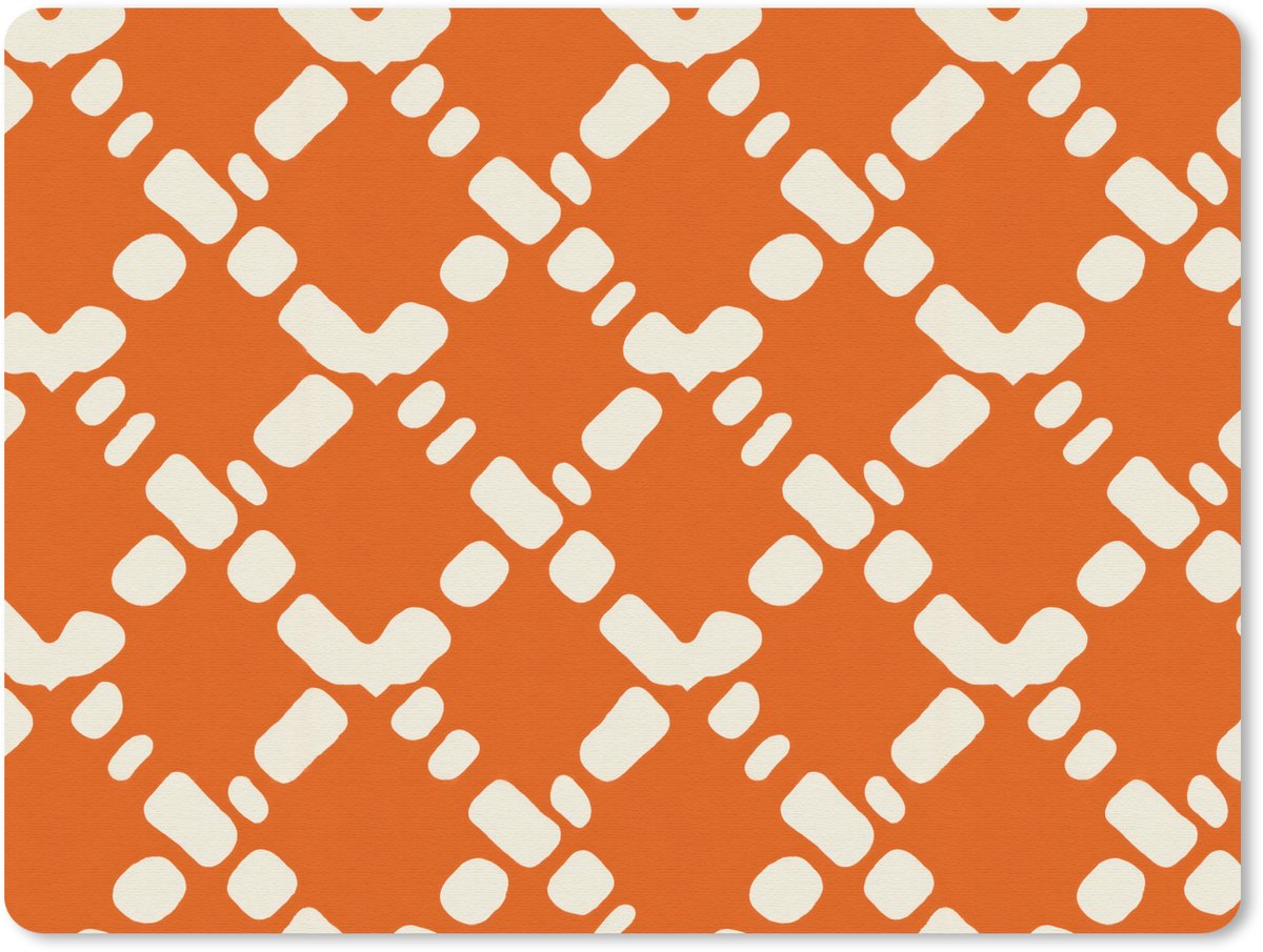 Muismat 12x10 cm - Mousepad Oranje - Ruitpatroon - Wit - Muismatten