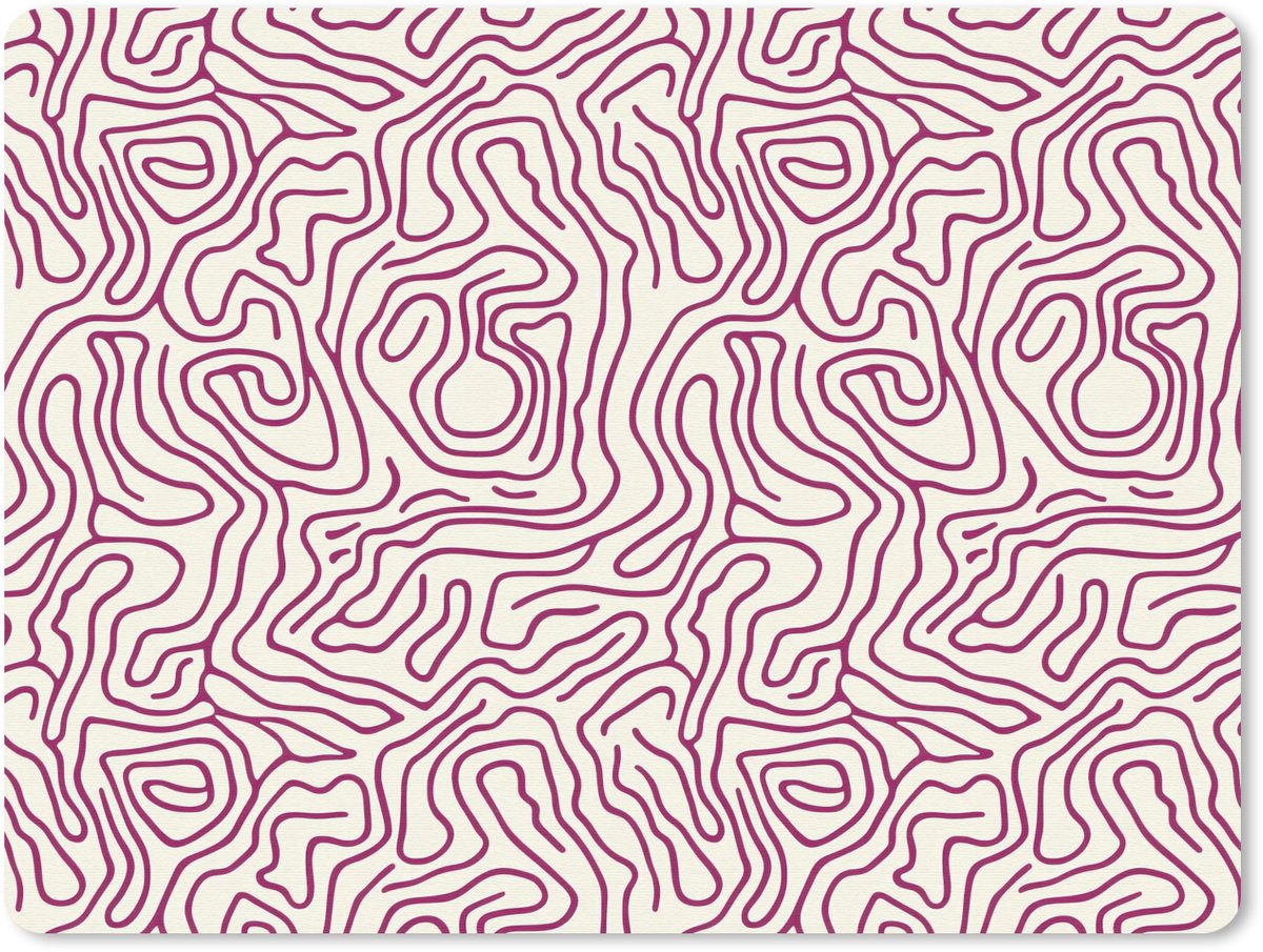 Muismat 12x10 cm - Mousepad Kronkelende lijn - Magenta - Crème - Muismatten