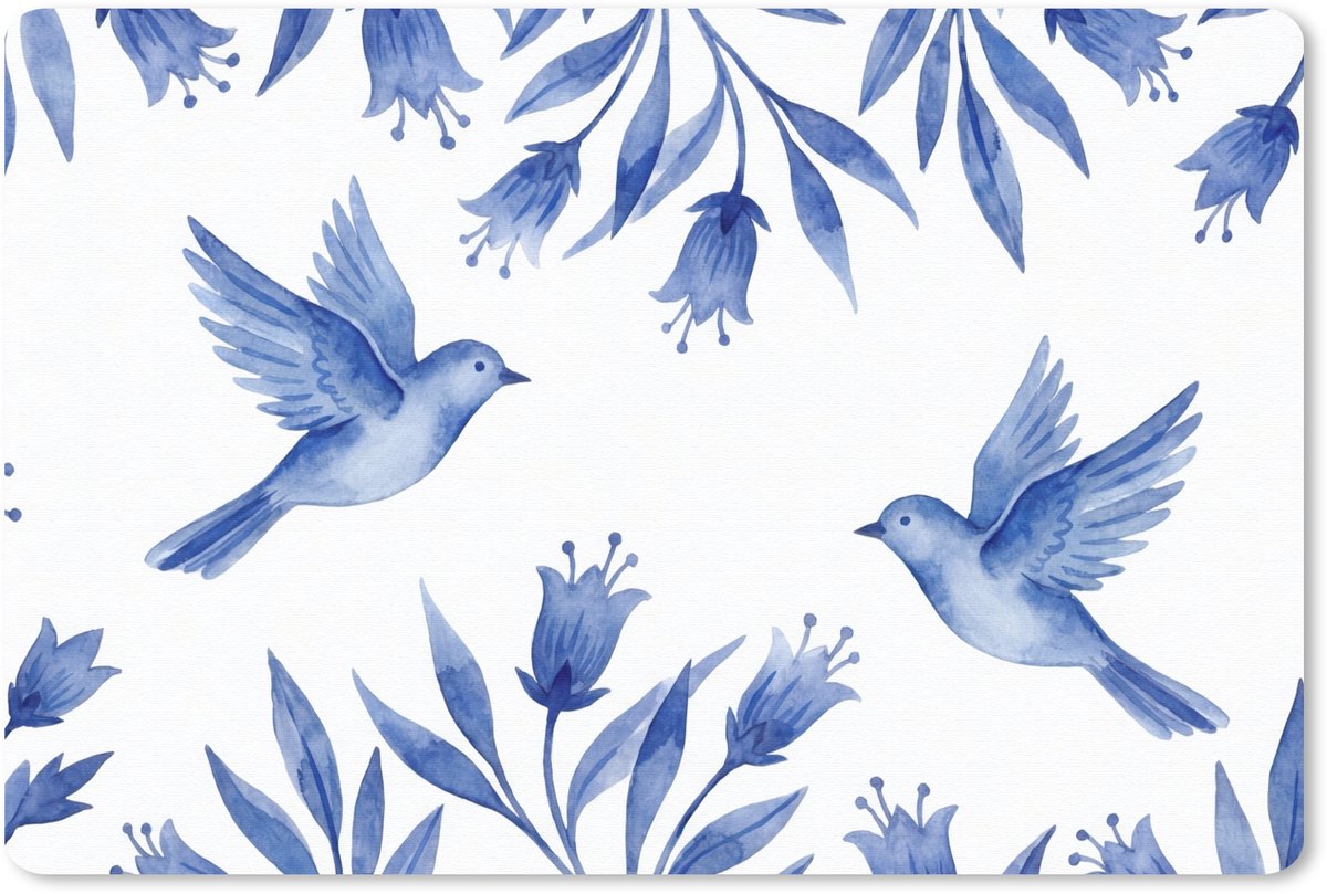 Muismat 13x8 cm - Mousepad Modern - Vogels - Delfts - Blauw - Muismatten