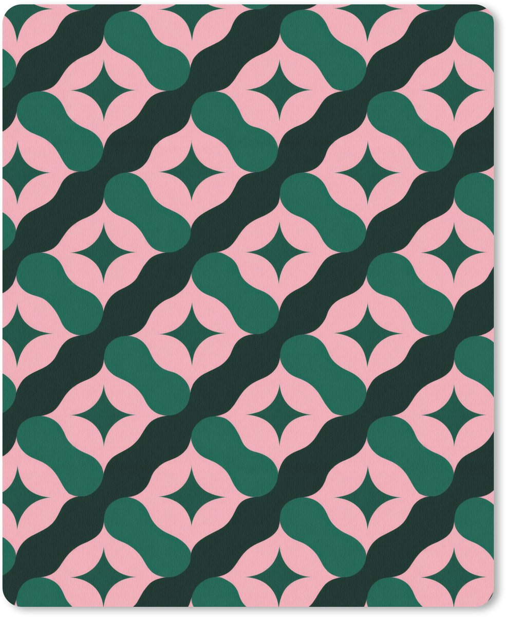 Muismat 12x16 cm - Mousepad Groen - Roze - Retro - Sterren - Muismatten