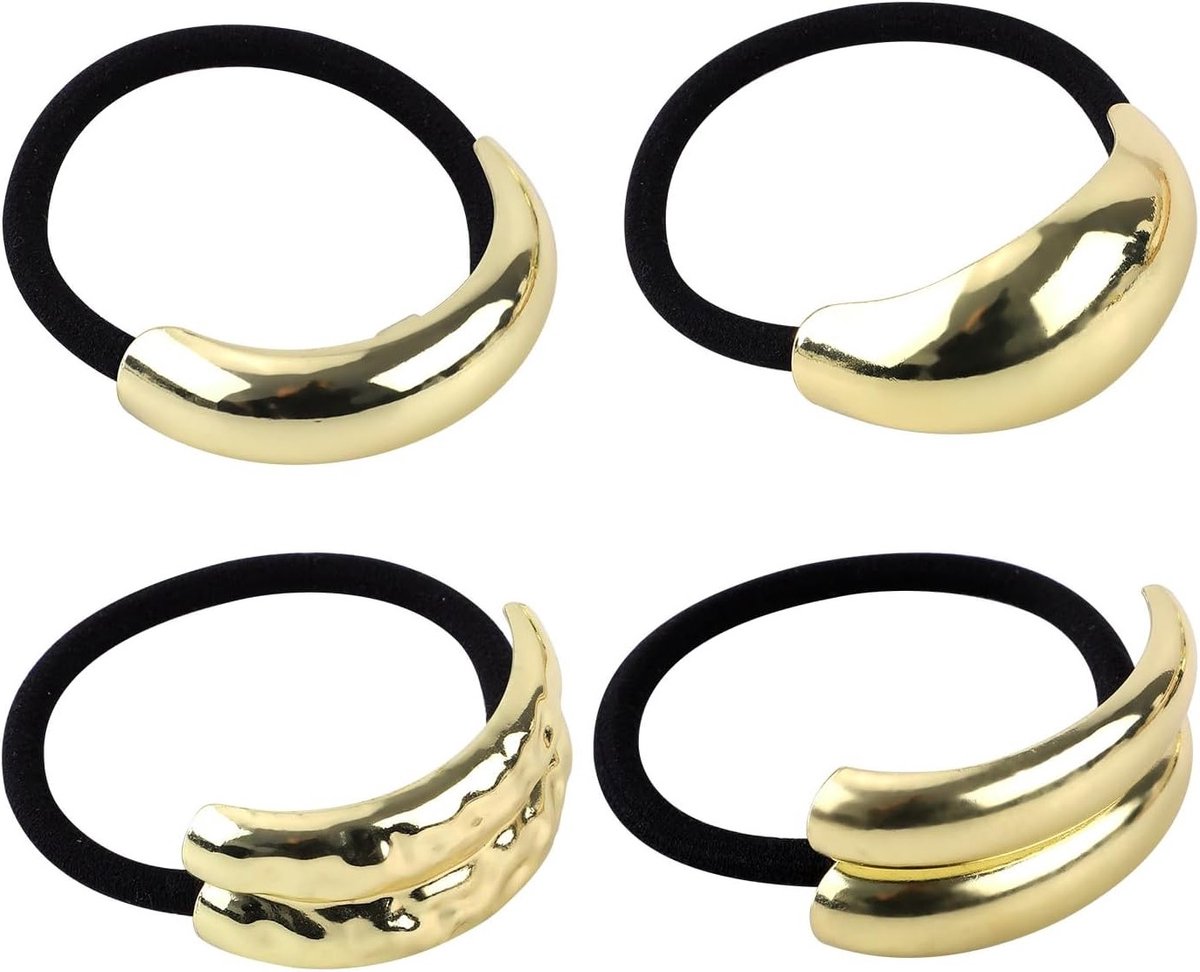4-delige metalen haarband set met gouden haarmanchetten, geometrisch ontwerp en elastische haarband voor stijlvolle accessoires voor vrouwen
