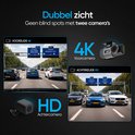 Dubbele dashcam weergave: 4K voorcamera op snelweg, HD achtercamera op snelweg.