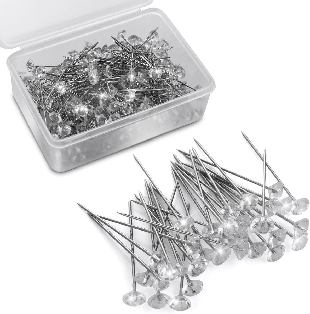 200 stuks kristal diamant hoofdpinnen, 1.5 inch rechte pins voor bloemen, corsages en trouwdecoratie, roestvrij staal, zilver, veelzijdig en duurzaam