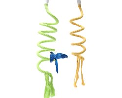 Extra Lange Vogel Touw - Zitstok Vogel Spiral Rope Swing Speelgoed - Vogelkooi Standaard Accessoires Groen met Geel 1.5m en 1m