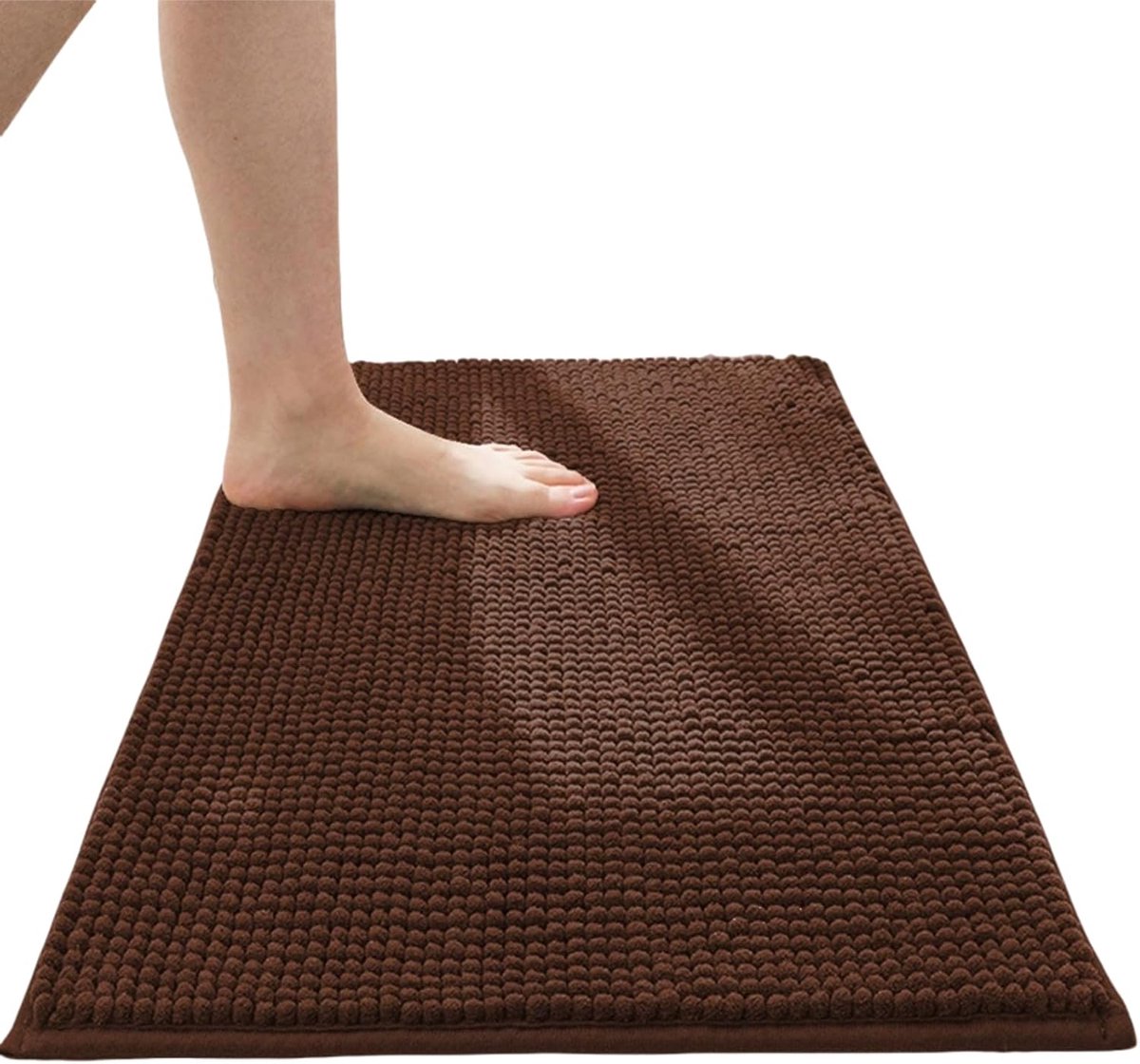 Chenille Badmat - Antislip - Wasbare Badkamer Tapijt - Bruin - 60 x 90 cm