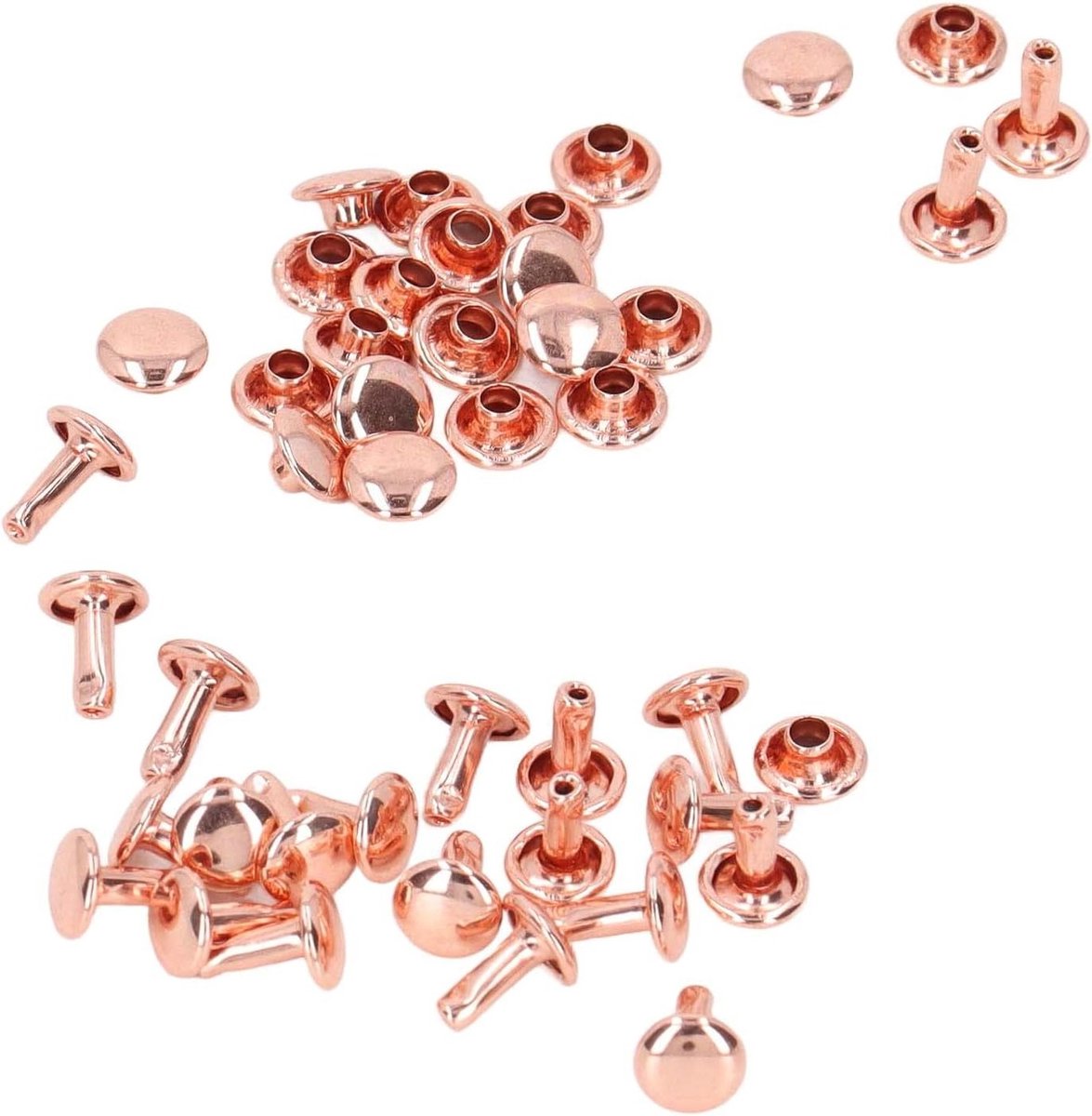 100 Sets 7x8mm Roze Gouden Dubbele Caps Rivets voor DIY Projecten, Metalen Knopen voor Tassen, Schoenen en Leren Accessoires