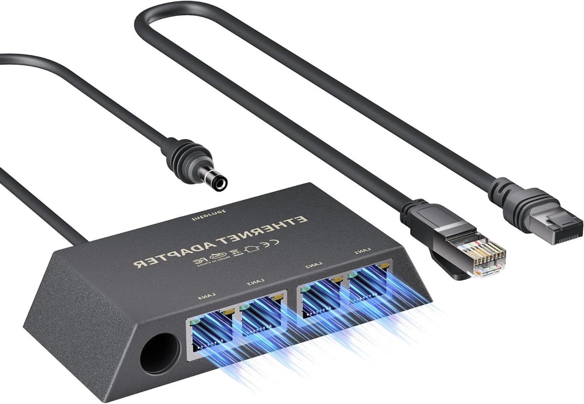 Ethernet Adapter - Netwerkadapter RJ45 - Stabiel Netwerk - Vier Poorten - 4 Poorten - Zwart