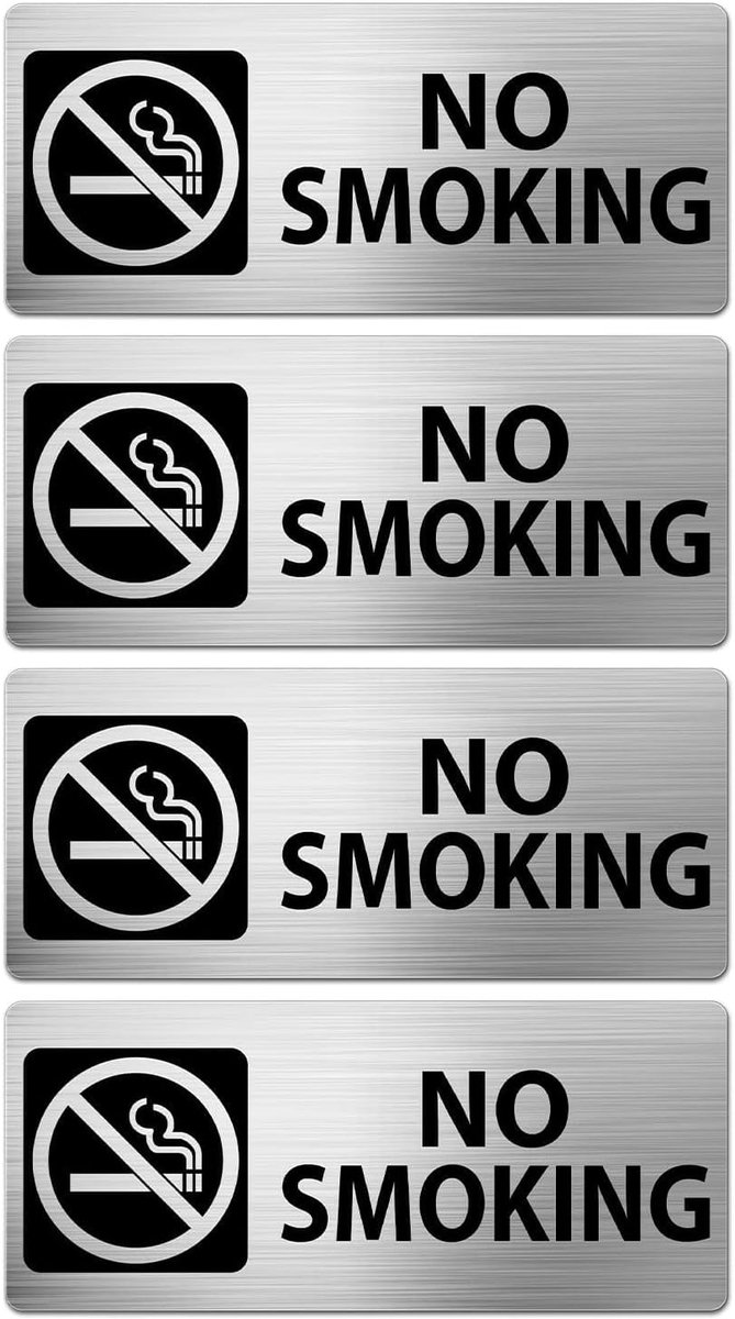 No Smoking Sign - Smoking Warning Signs - Aluminium - Self-Adhesive - Waterproof - Indoor Outdoor Safety 17.8 x 7.5 cm