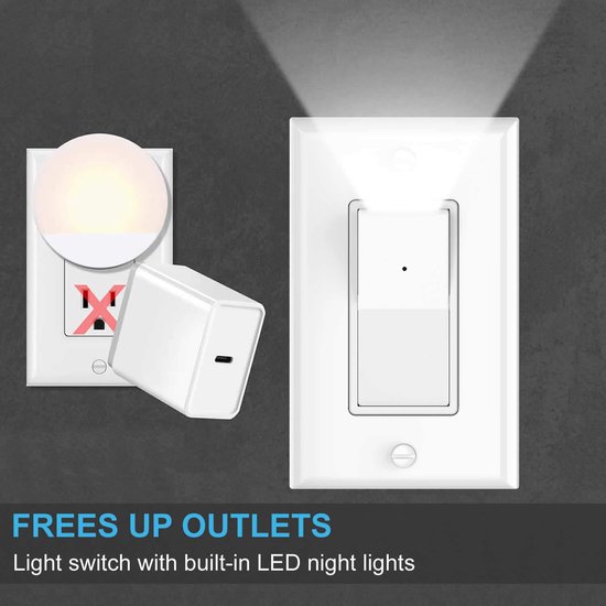 Lichtschakelaar met nachtlampje - Wandlamp schakelaar - Veilige verlichting - Automatische sensor - 2 stuks - Wit van Merkloos — afbeelding 4