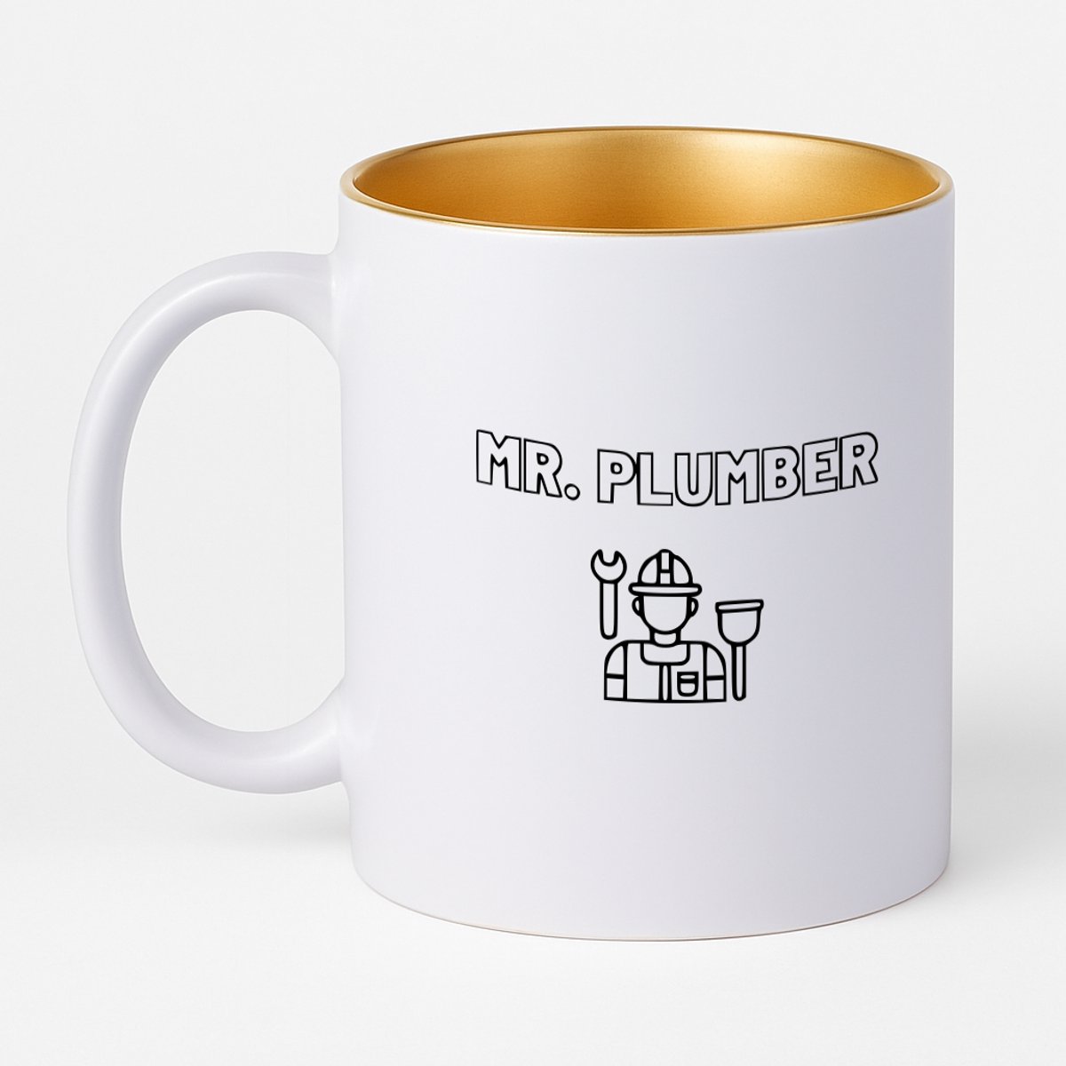 Hacebo® - Loodgieter MR. plumber koffiebeker met goud kleurige binnenkant - Loodgieter - Familie vrienden collega - thee mok - koffie beker - Cadeau - koffiemok - 330 ML