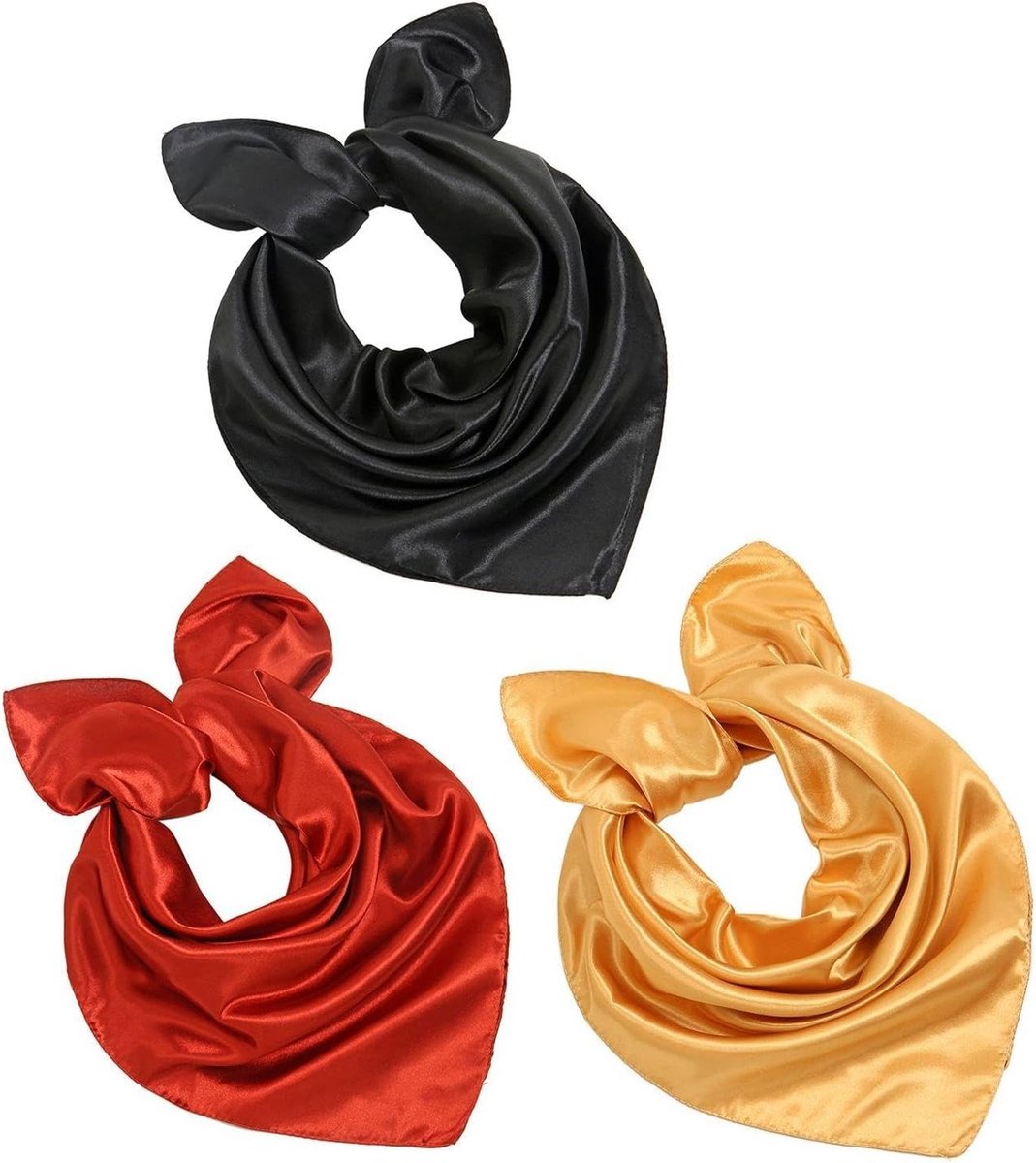 Elegante dames vierkante sjaalset van 3 stuks, lichtgewicht chiffon en satijn, perfect voor mode en accessoires