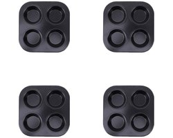 Cupcakevorm voor 4 cupjes, antiaanbaklaag en gemakkelijk schoon te maken, geschikt voor airfryers, kleine ovens, ronde bakvormen, cakevormen, bakplaten, 4-delige bakset voor thuisgebruik - zwart